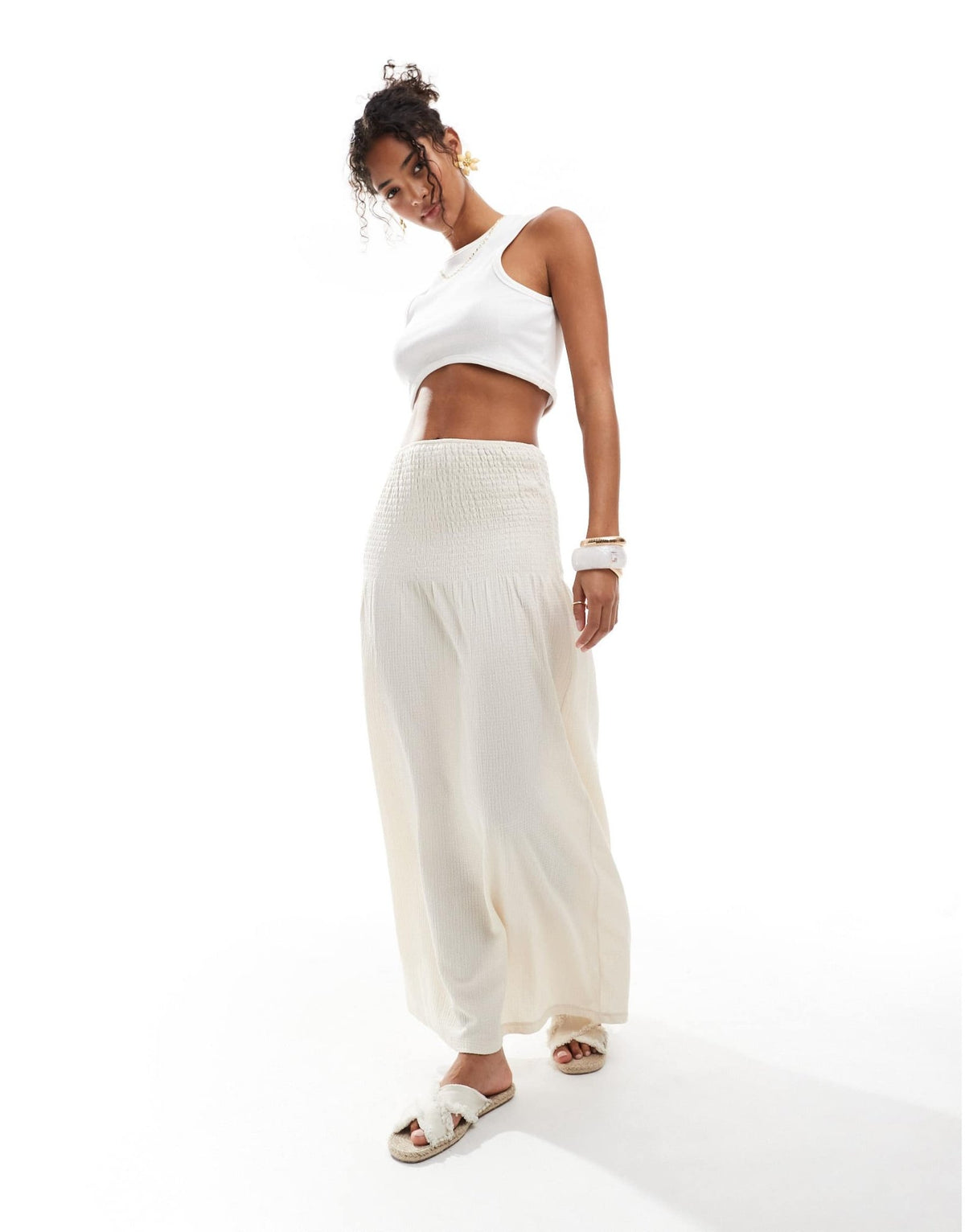 Pieces smock waist maxi skirt in cream - ASOS Sample Sale