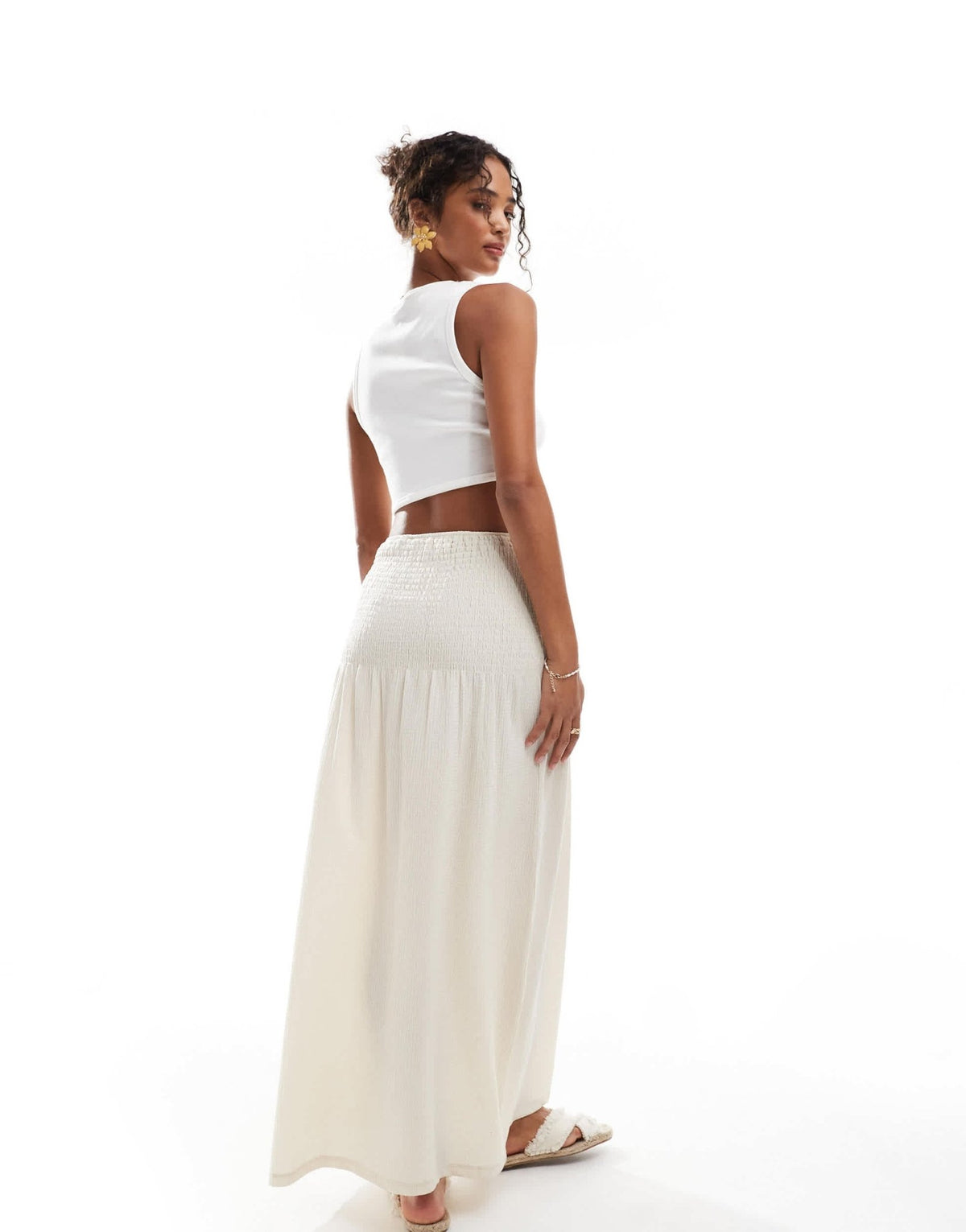 Pieces smock waist maxi skirt in cream - ASOS Sample Sale