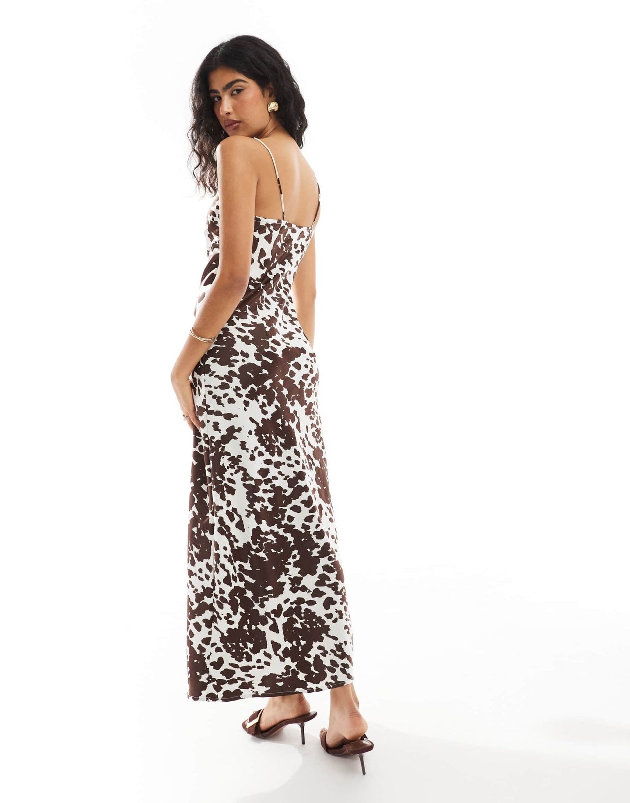 Pieces square neck slip maxi dress in cow print - ASOS Sample Sale
