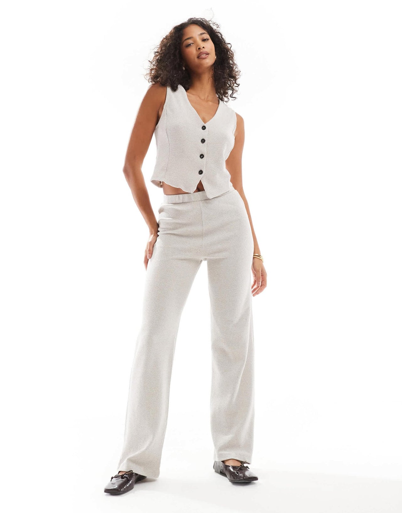 Pieces structured jersey high waisted trouser co - ord in silver grey - ASOS Sample Sale