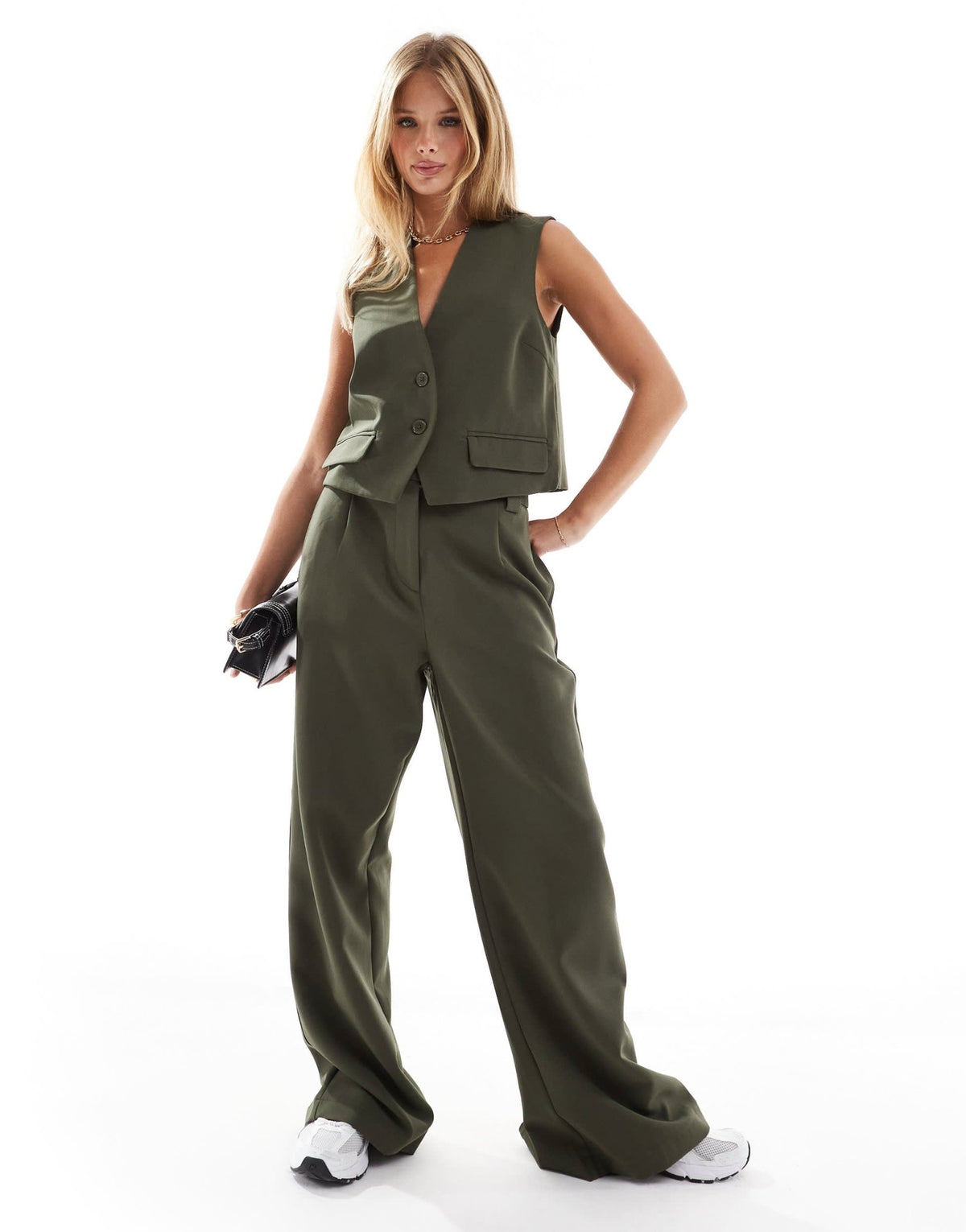 Pieces tailored waistcoat co-ord in khaki - ASOS Sample Sale