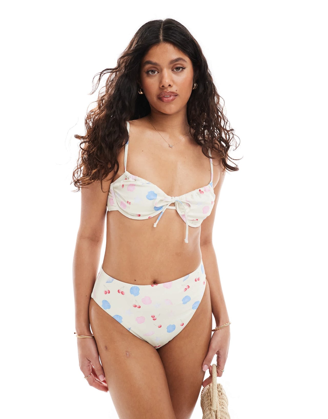 Pieces underwired tie front detail bikini top co-ord in seashell print - ASOS Sample Sale