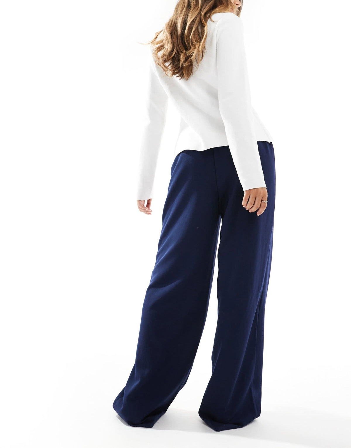 Pieces wide leg dad trousers with belt loops in navy - ASOS Sample Sale