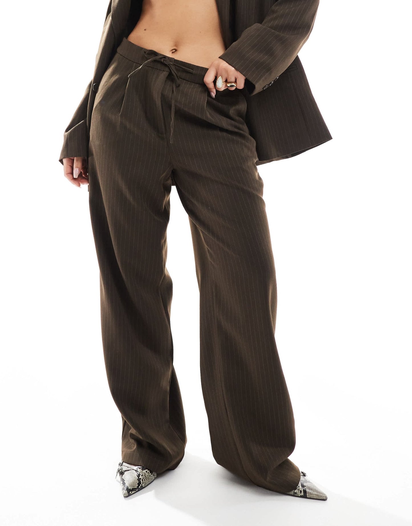 Pieces wide leg tailored trousers co-ord in chocolate brown pinstripe - ASOS Sample Sale