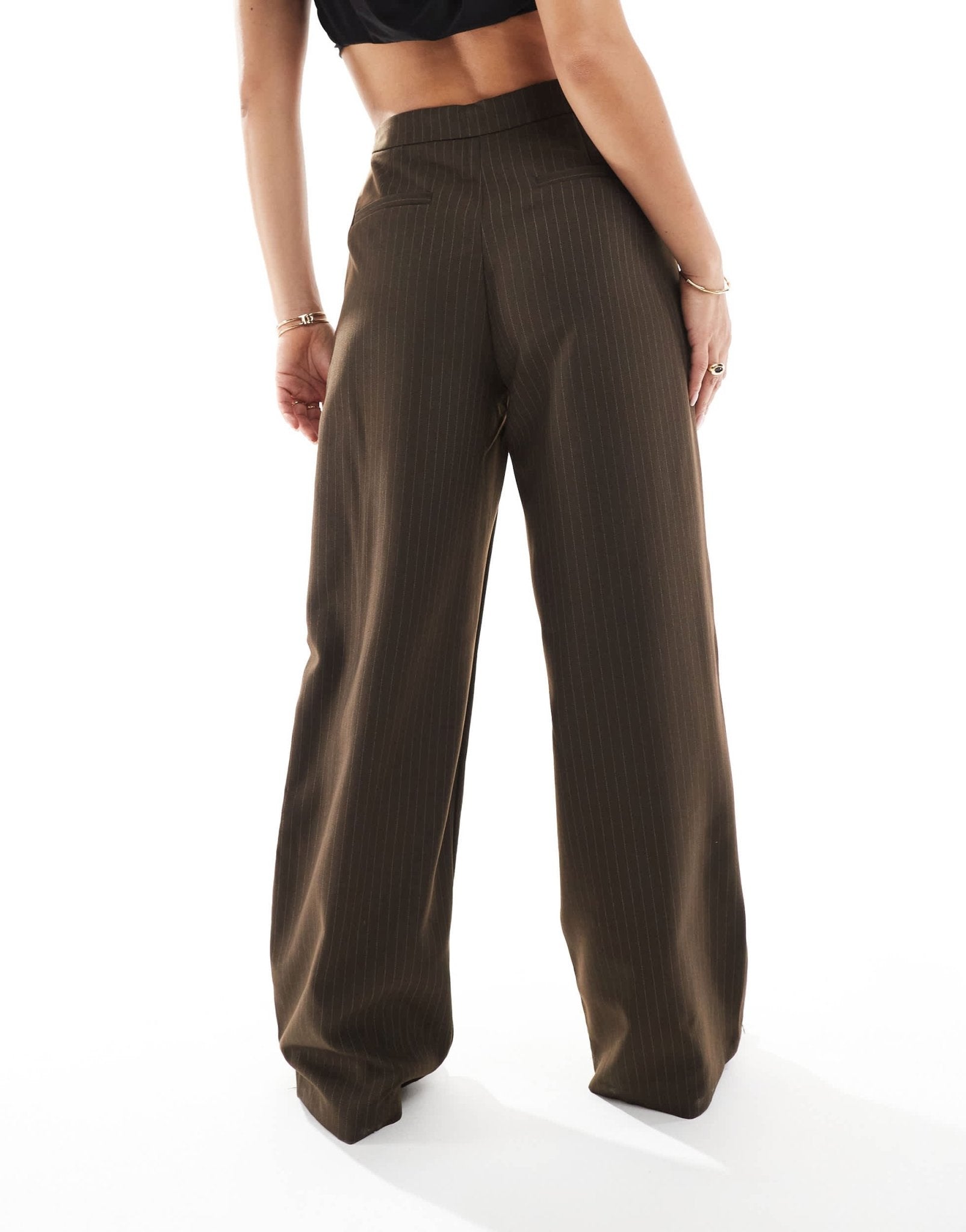Pieces wide leg tailored trousers co-ord in chocolate brown pinstripe - ASOS Sample Sale