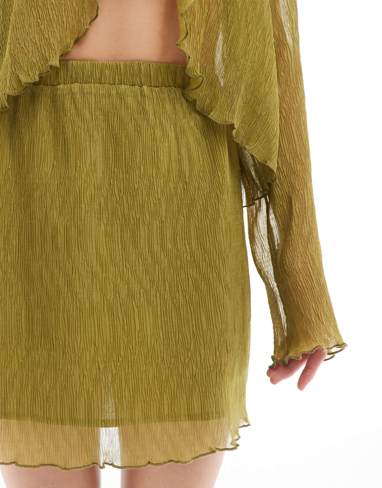 Pieces woven sheer plisse mini skirt co - ord in green - ASOS Sample Sale