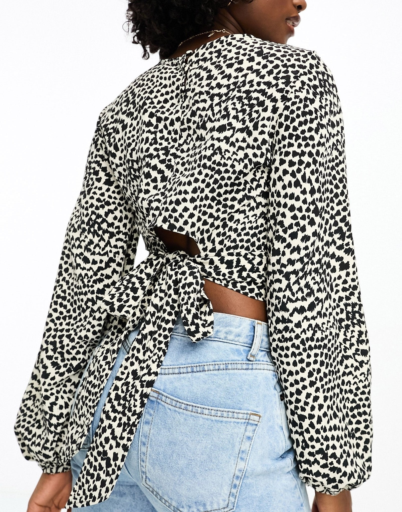 Pimkie cropped bow back blouse in animal print - ASOS Sample Sale