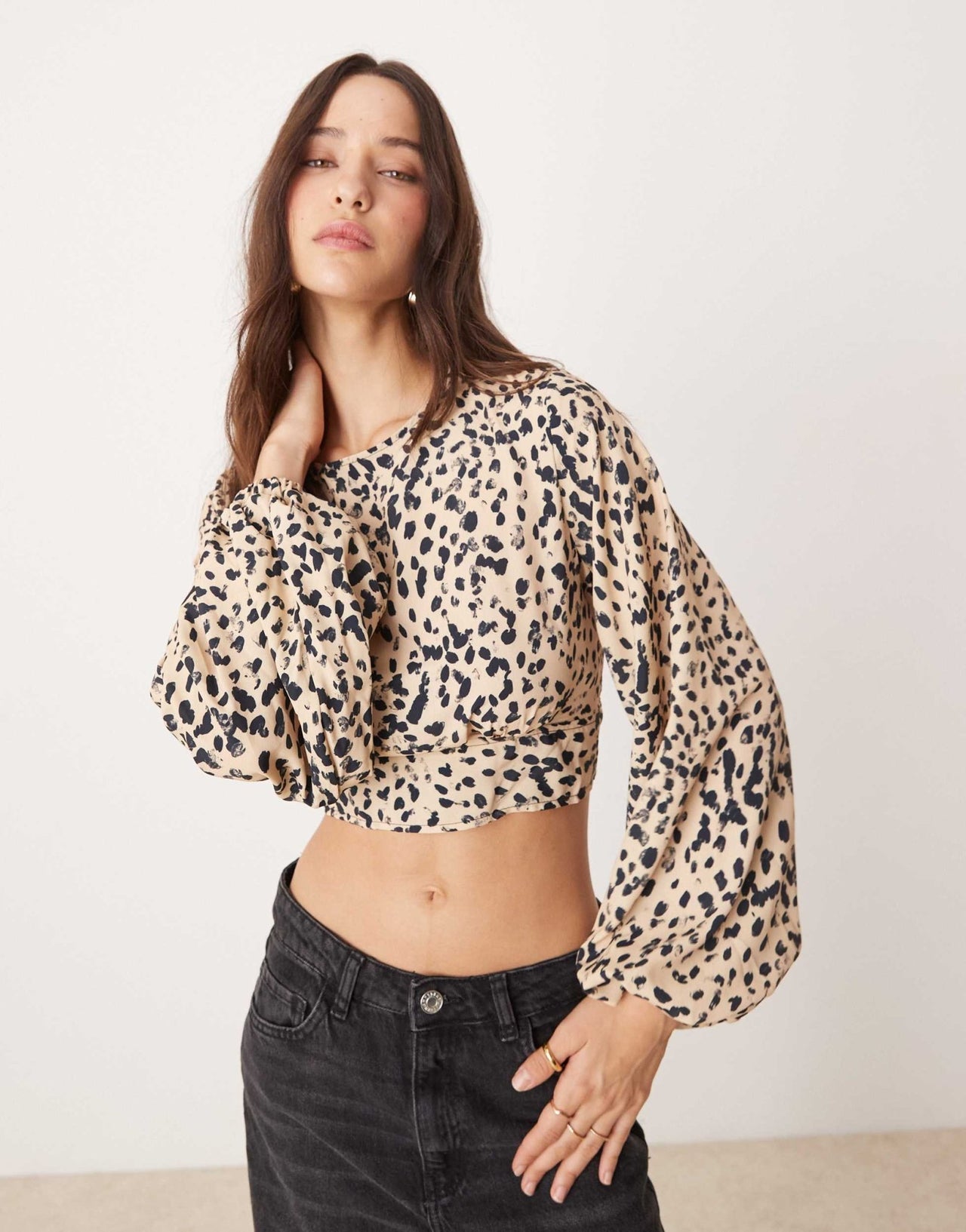 Pimkie cropped bow back blouse in animal print - ASOS Sample Sale