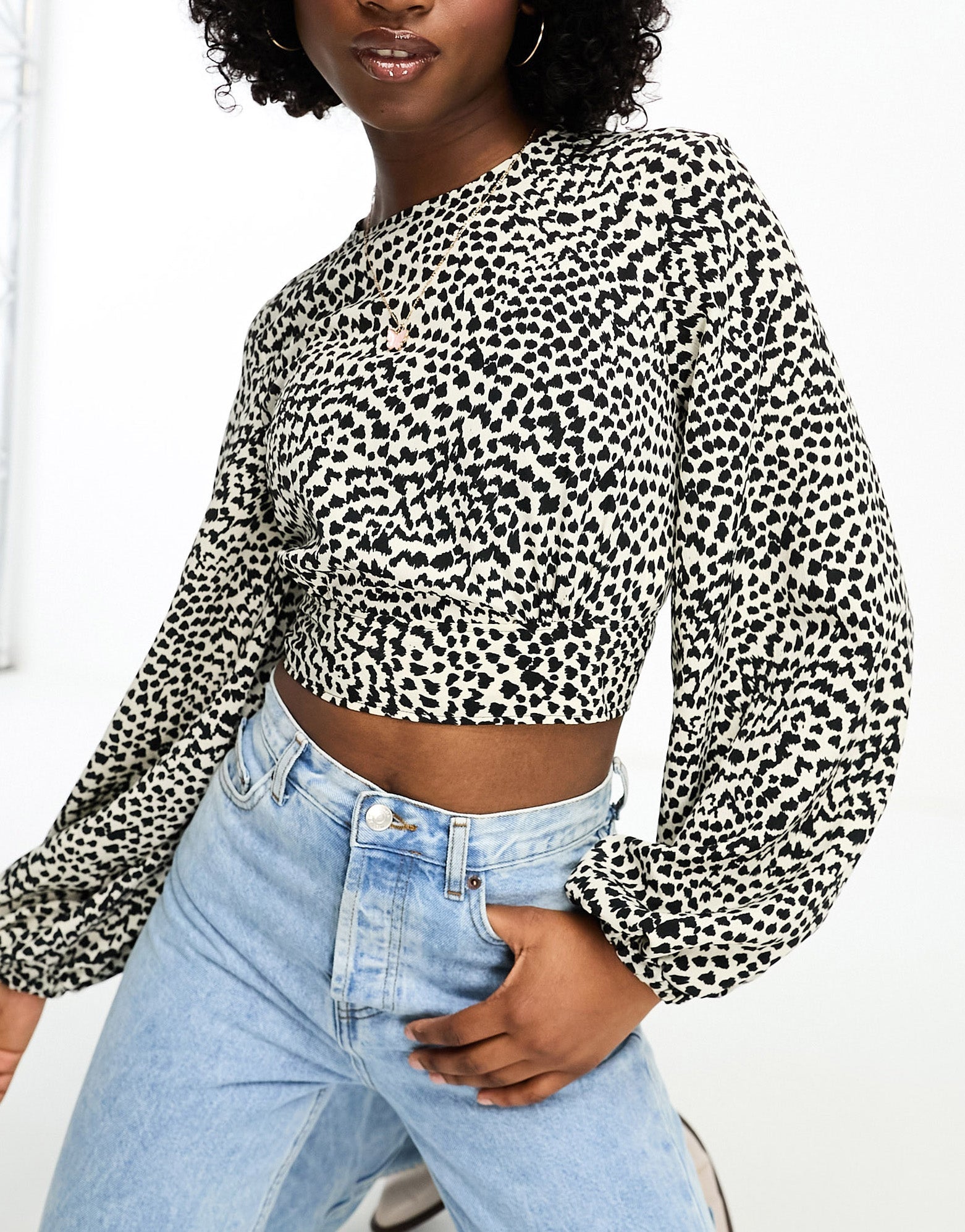Pimkie cropped bow back blouse in animal print - ASOS Sample Sale