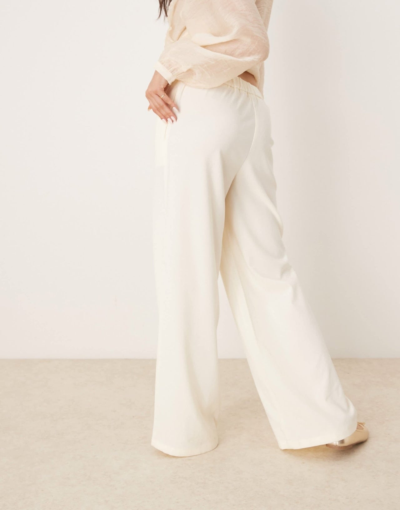 Pimkie drawstring tie waist wide leg trousers in ecru - ASOS Sample Sale