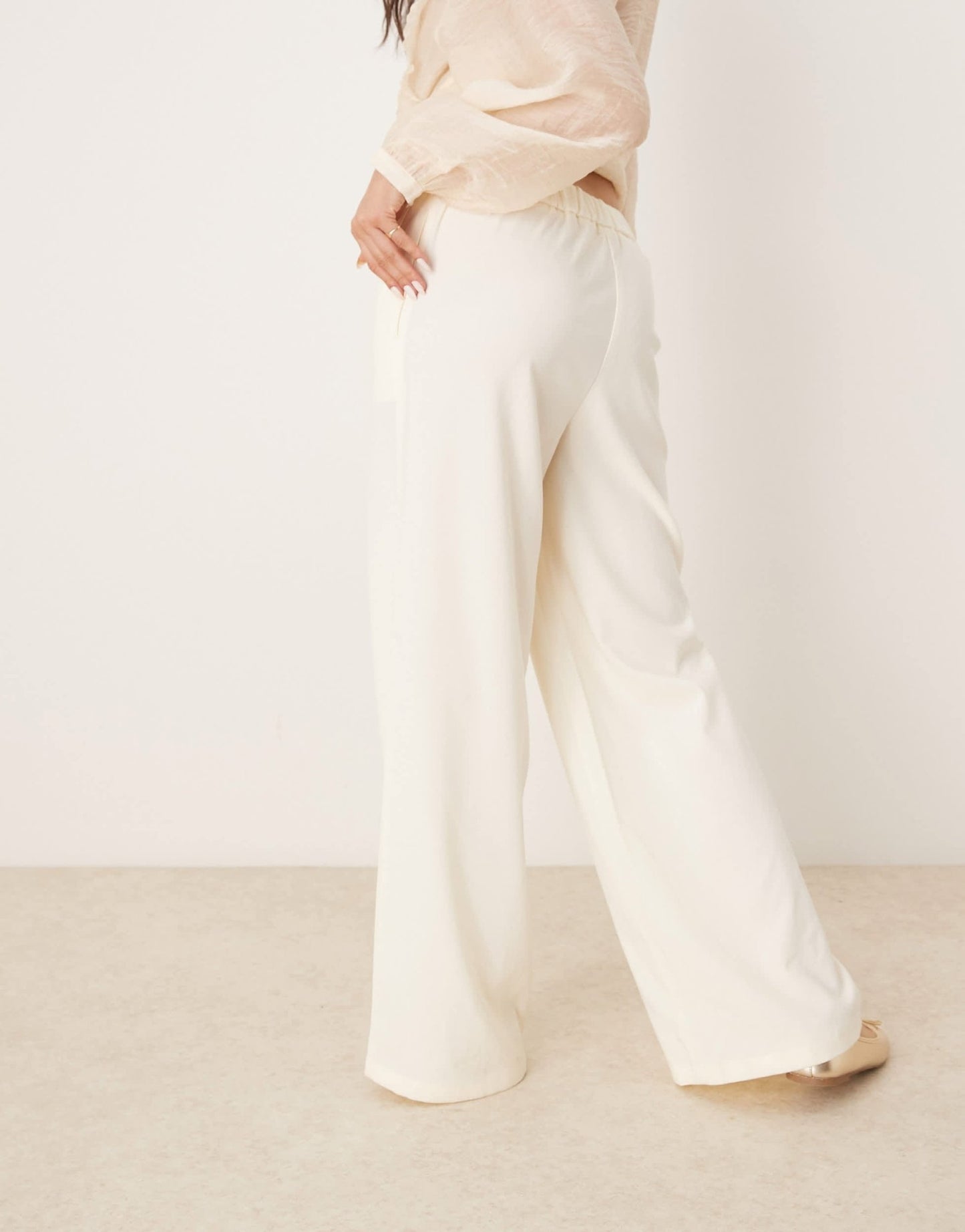Pimkie drawstring tie waist wide leg trousers in ecru - ASOS Sample Sale