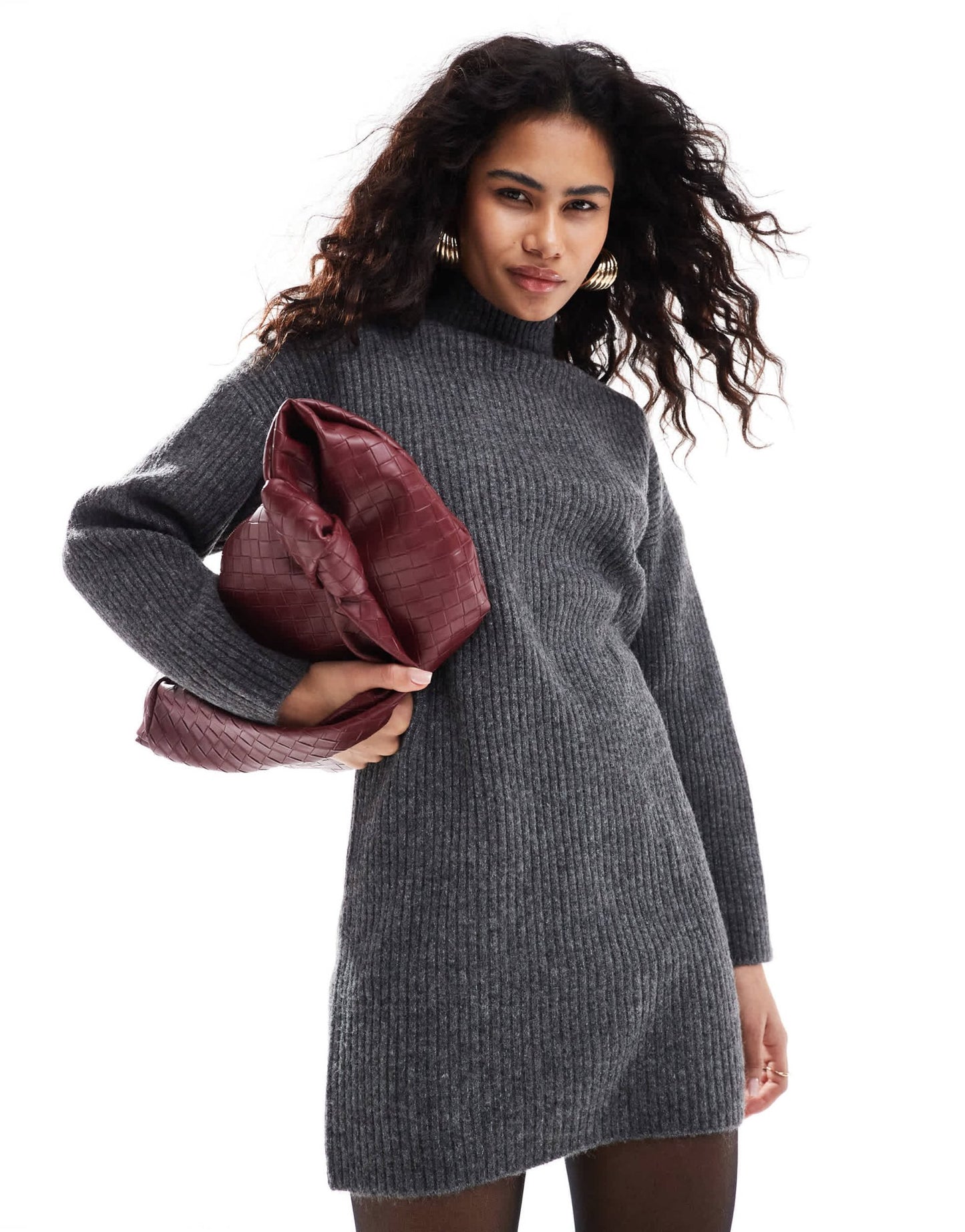 Pimkie high neck knitted mini jumper dress in charcoal - ASOS Sample Sale