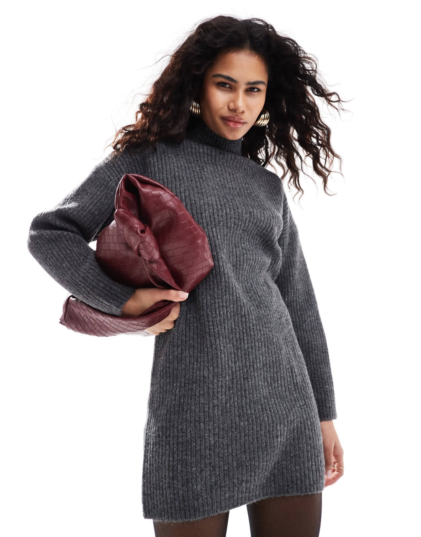 Pimkie high neck knitted mini jumper dress in charcoal - ASOS Sample Sale