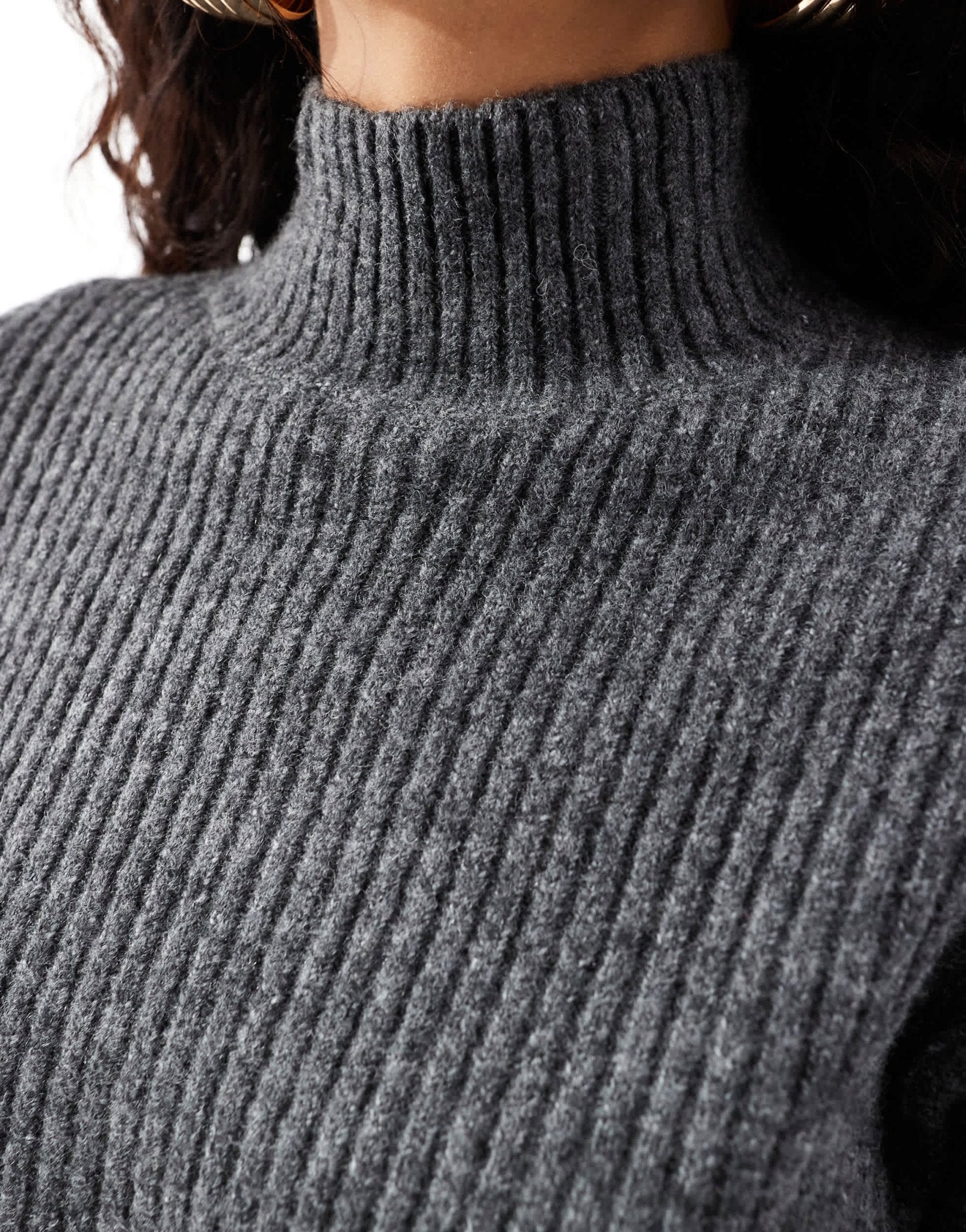 Pimkie high neck knitted mini jumper dress in charcoal - ASOS Sample Sale
