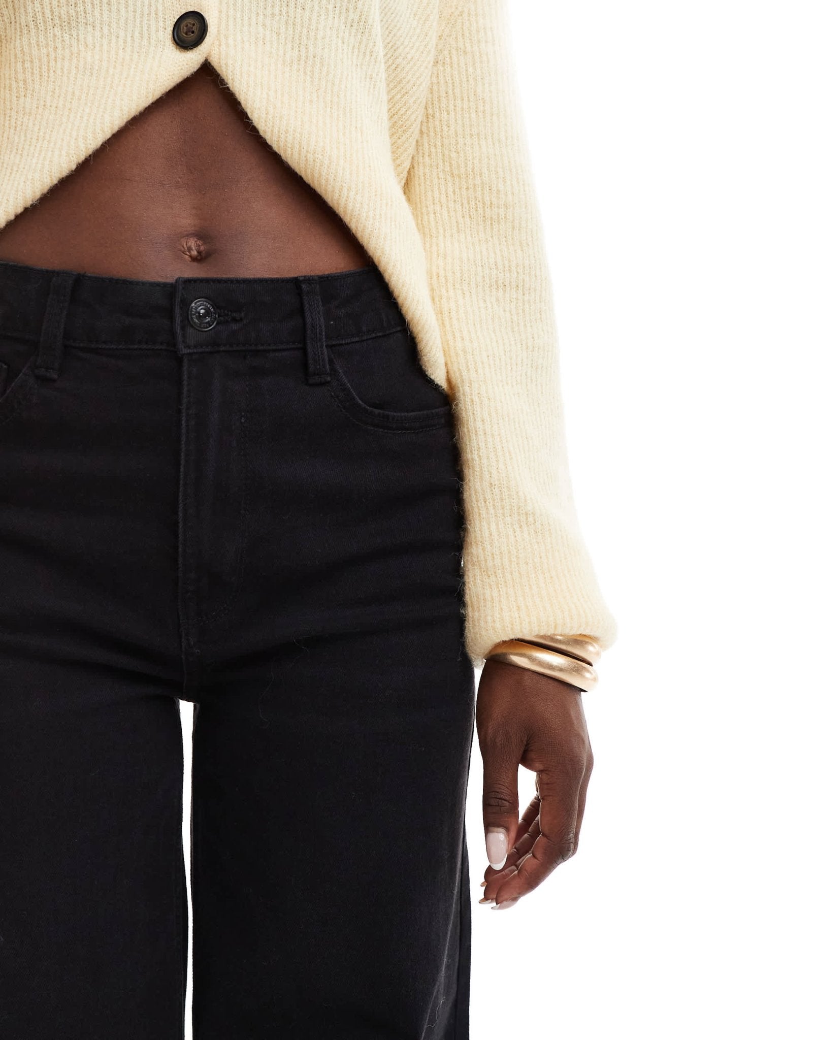 Pimkie high waisted wide leg jeans in black - ASOS Sample Sale