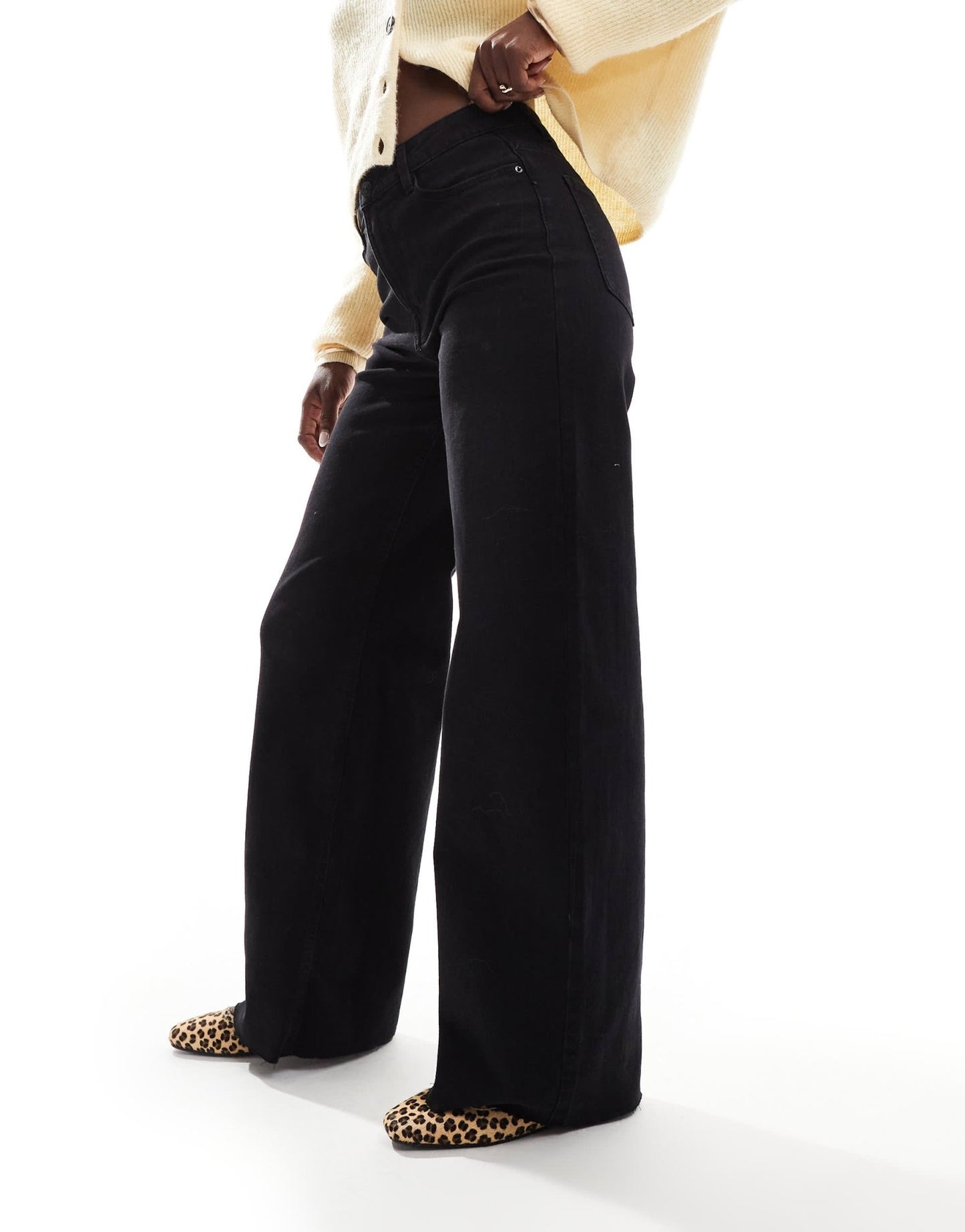 Pimkie high waisted wide leg jeans in black - ASOS Sample Sale