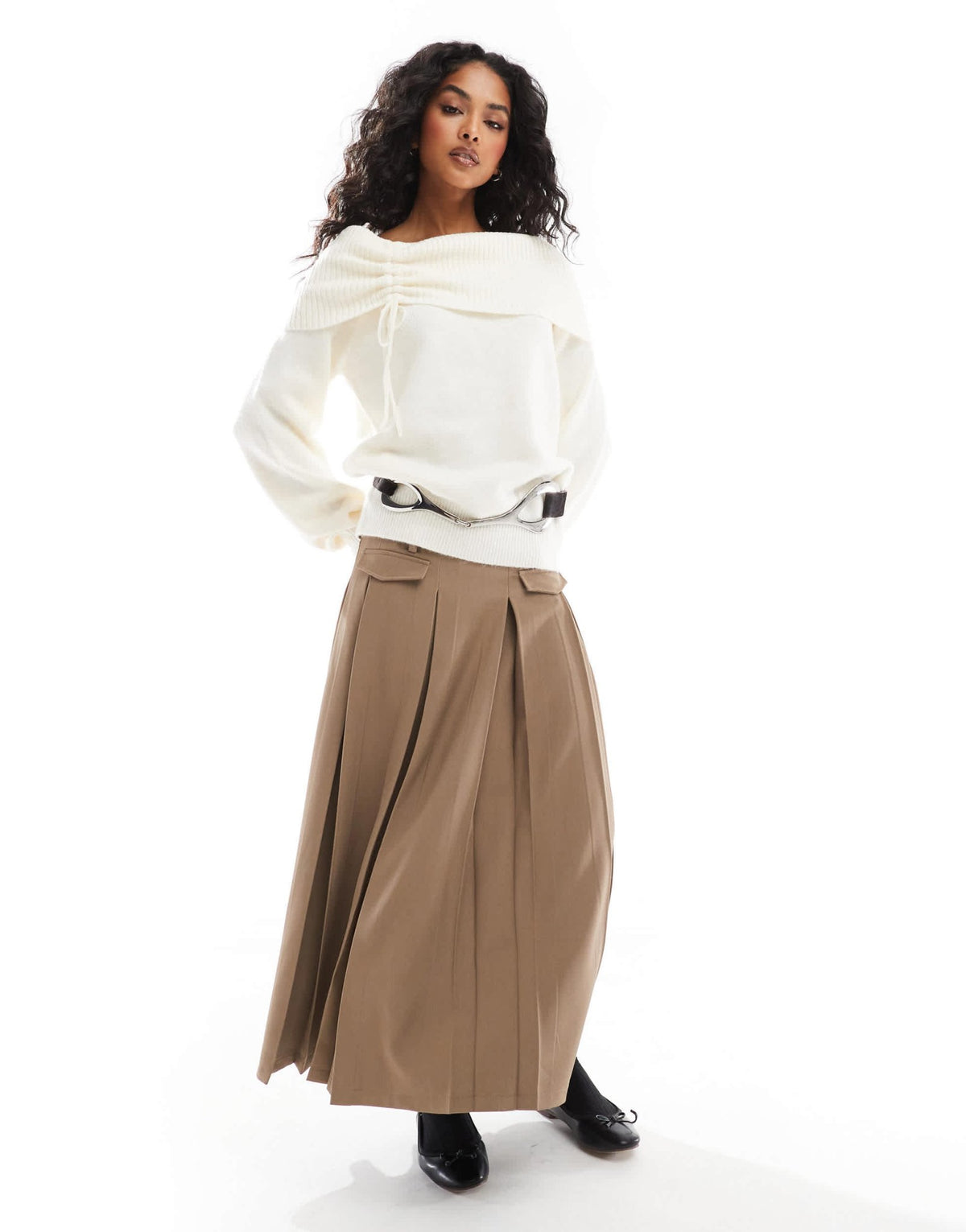 Pimkie knitted bardot ruched detail jumper in white – ASOS Sample Sale
