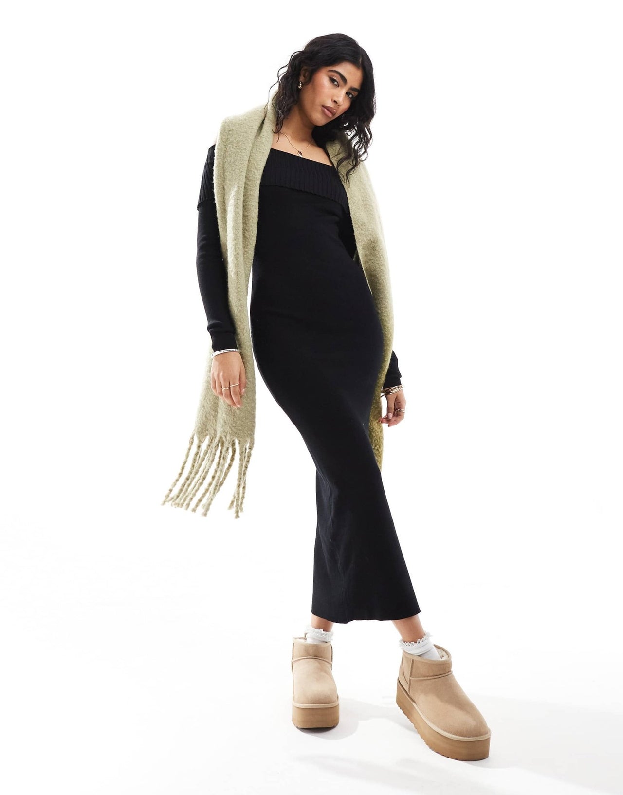 Pimkie knitted rib bardot midaxi jumper dress in black - ASOS Sample Sale