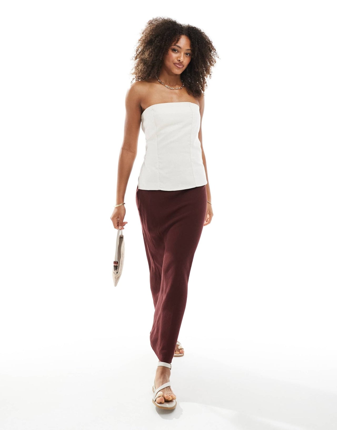 Pimkie linen blend bandeau side split top in cream - ASOS Sample Sale
