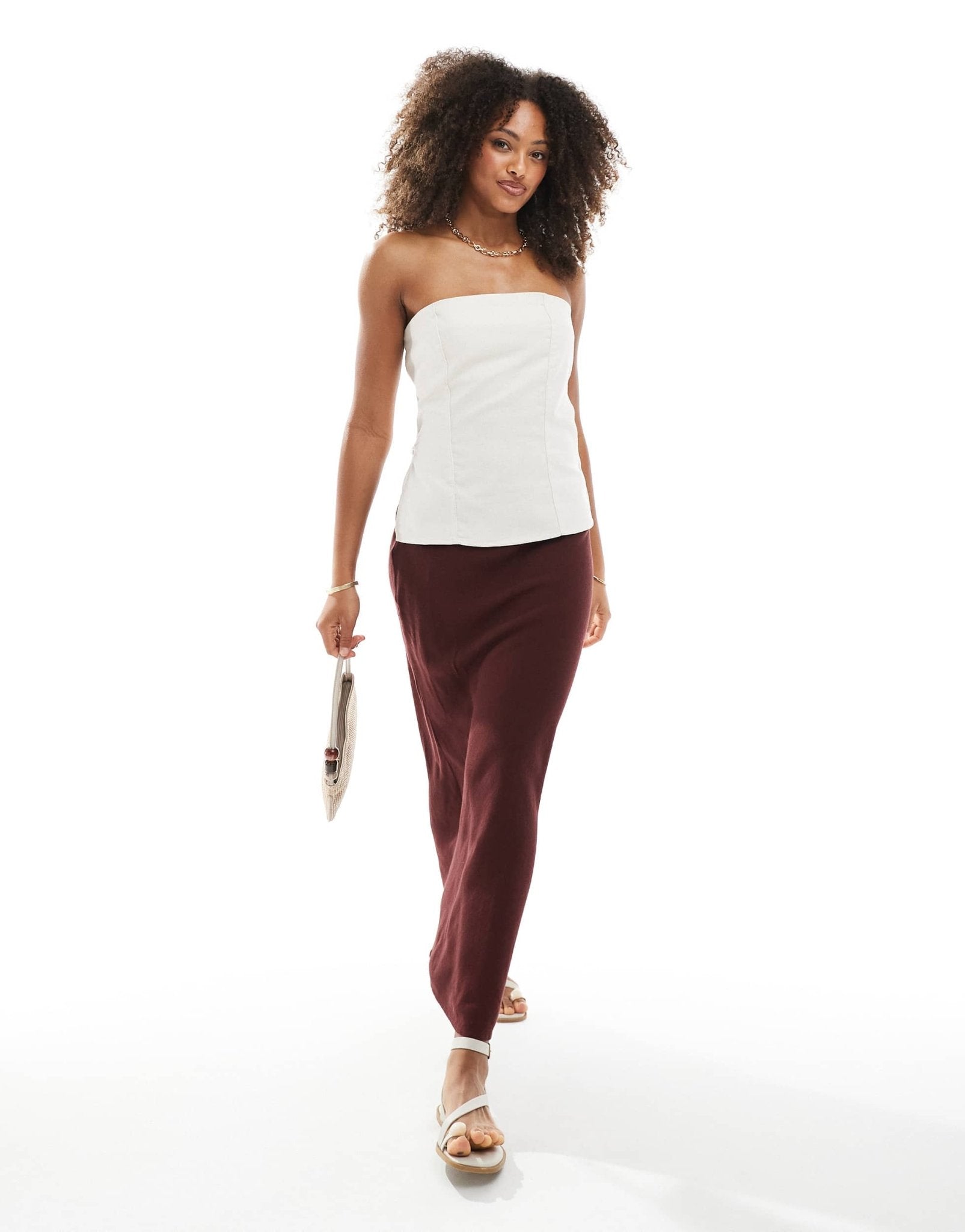 Pimkie linen blend bandeau side split top in cream - ASOS Sample Sale