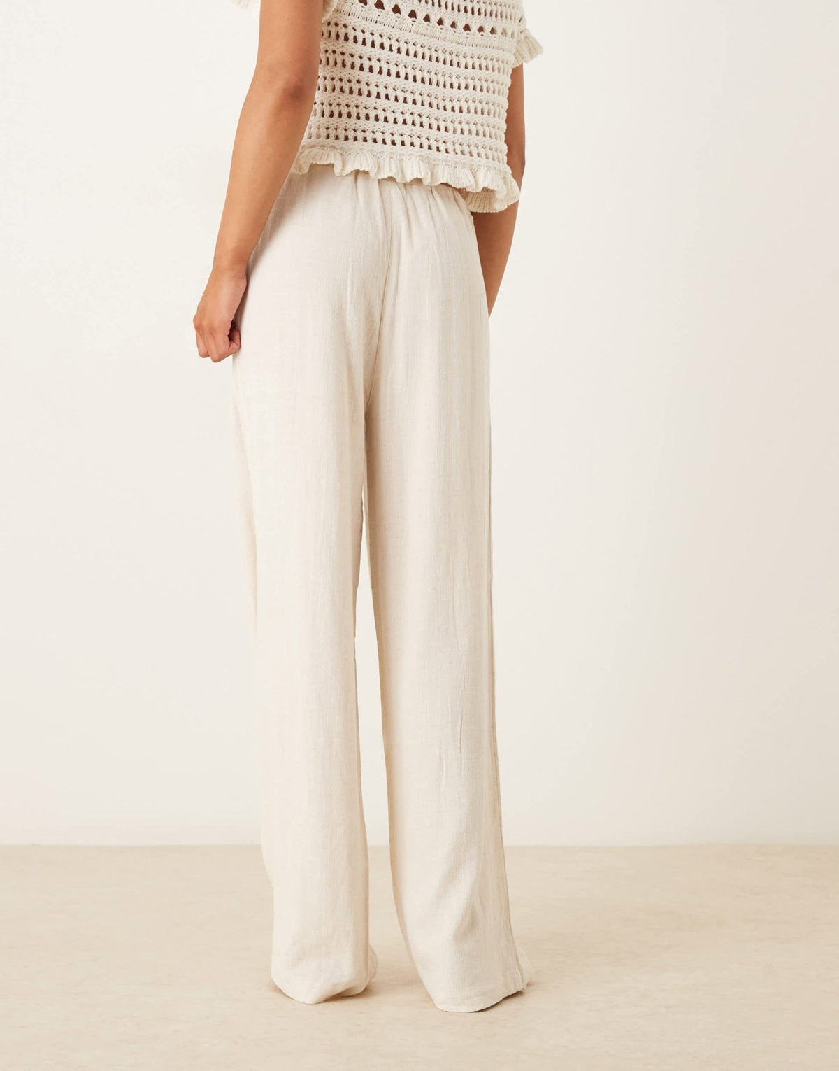 Pimkie linen blend drawstring tie waist wide leg trousers in ecru - ASOS Sample Sale