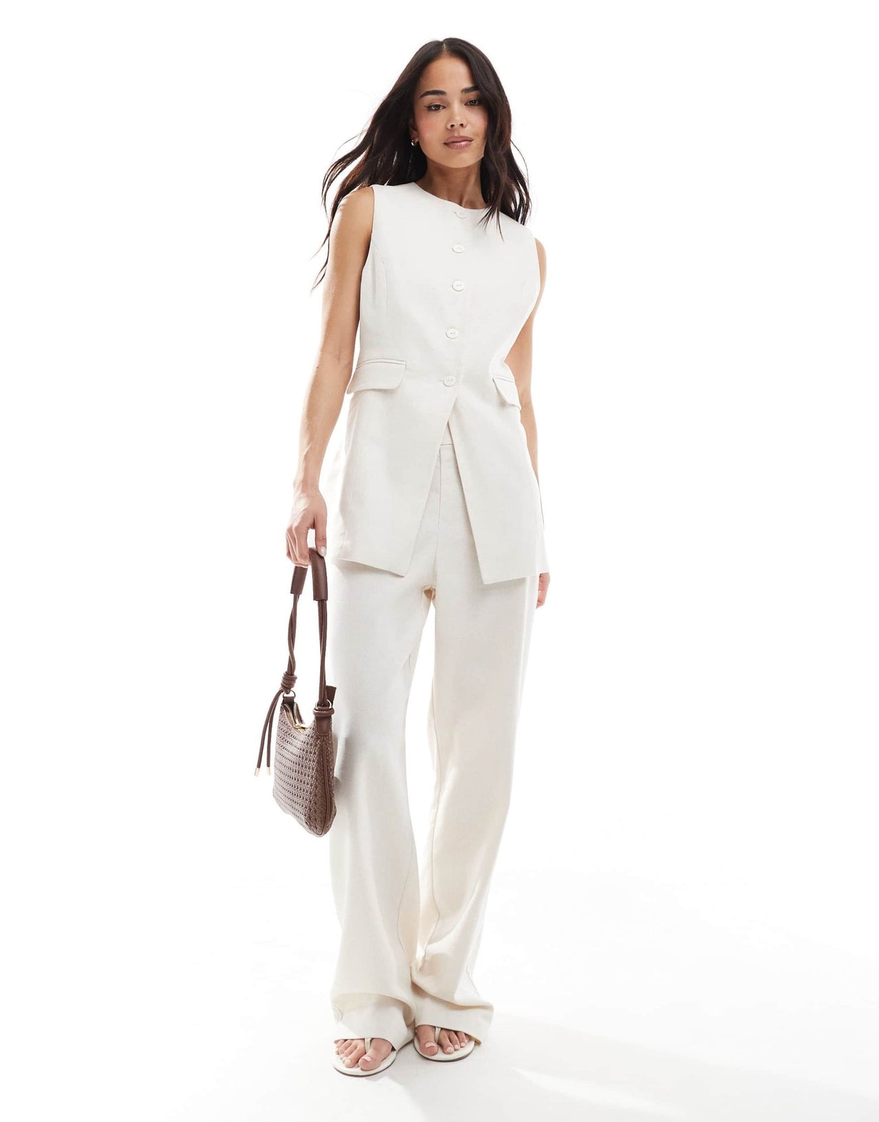Pimkie linen blend straight leg trousers co - ord in cream - ASOS Sample Sale