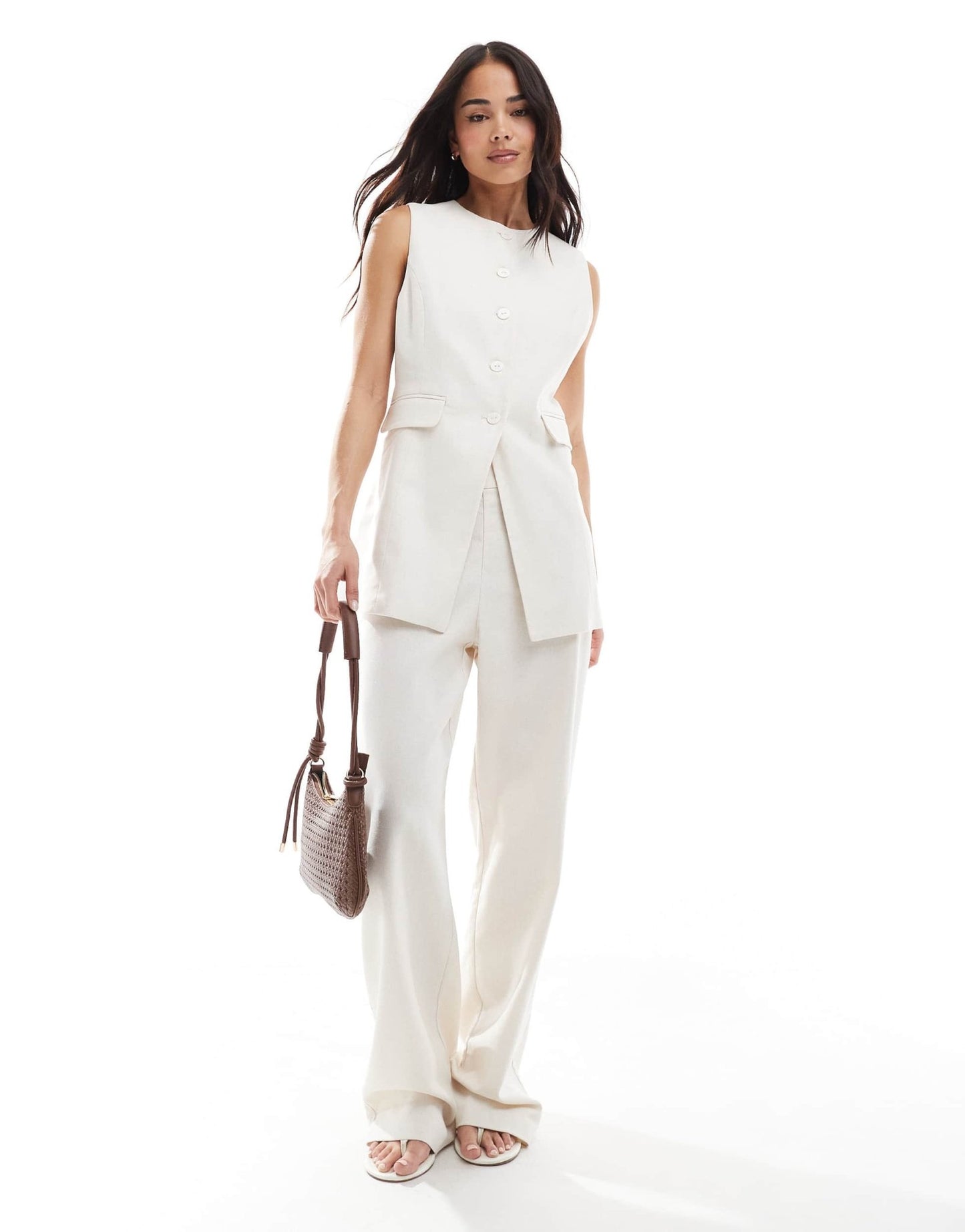 Pimkie linen blend straight leg trousers co - ord in cream - ASOS Sample Sale