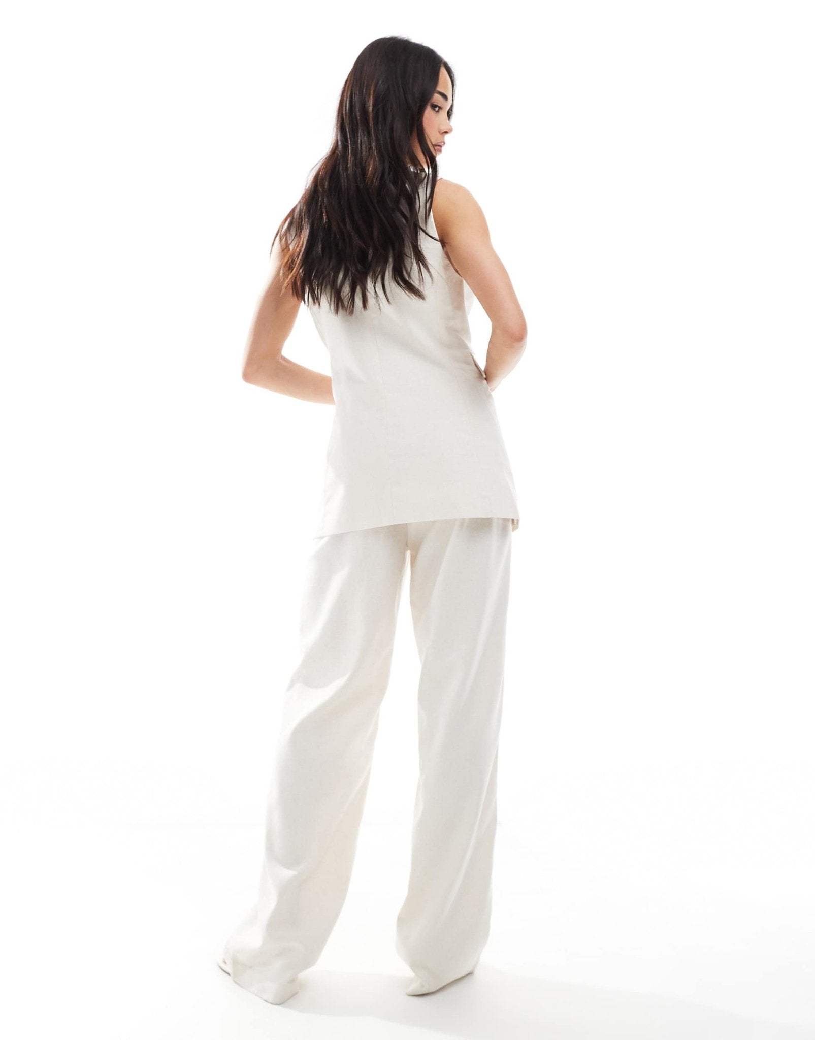 Pimkie linen blend straight leg trousers co - ord in cream - ASOS Sample Sale