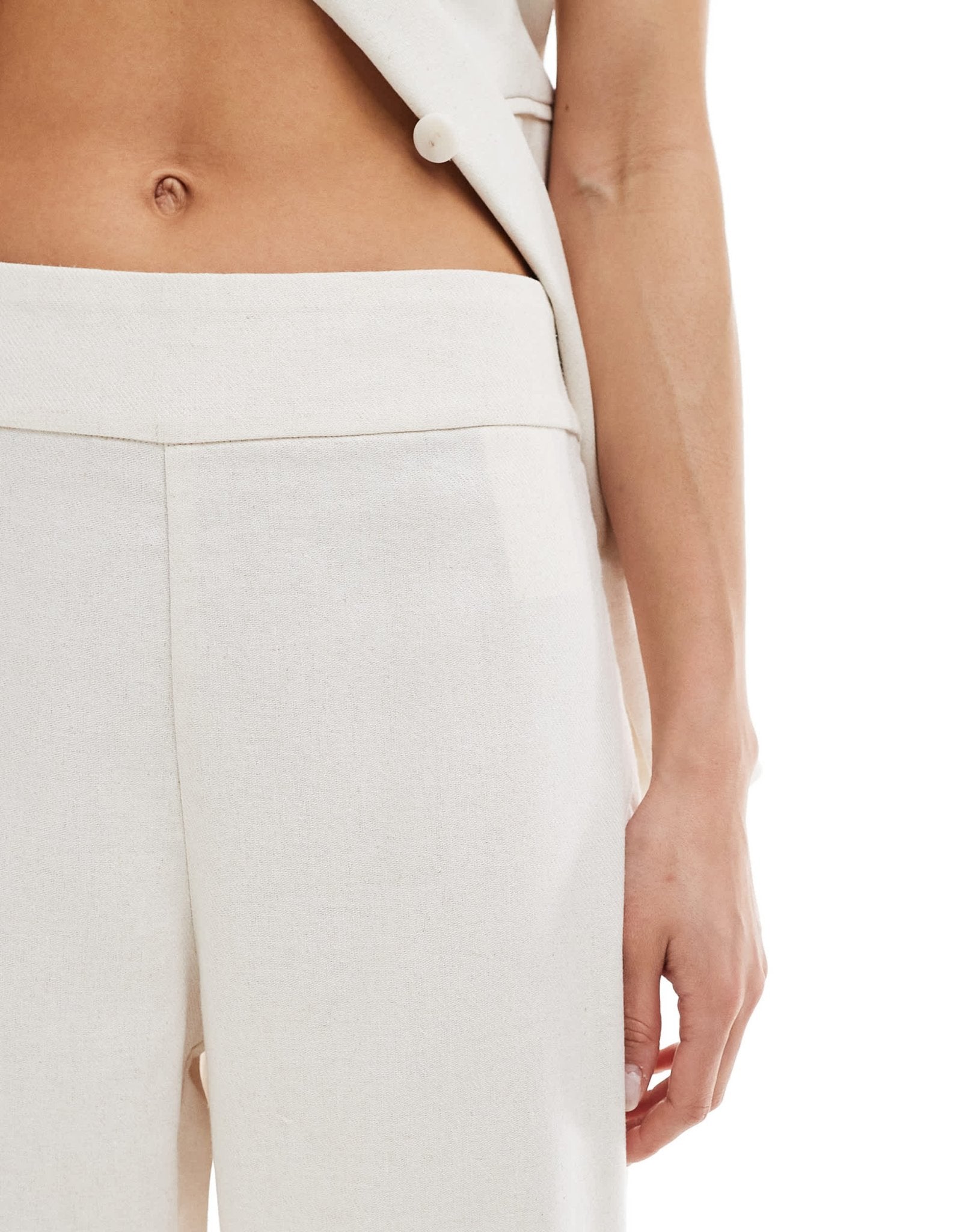 Pimkie linen blend straight leg trousers co - ord in cream - ASOS Sample Sale