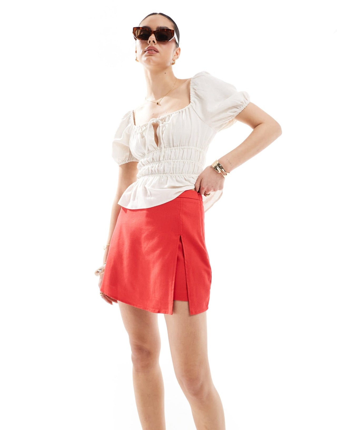 Pimkie linen blend wrap skort in red - ASOS Sample Sale