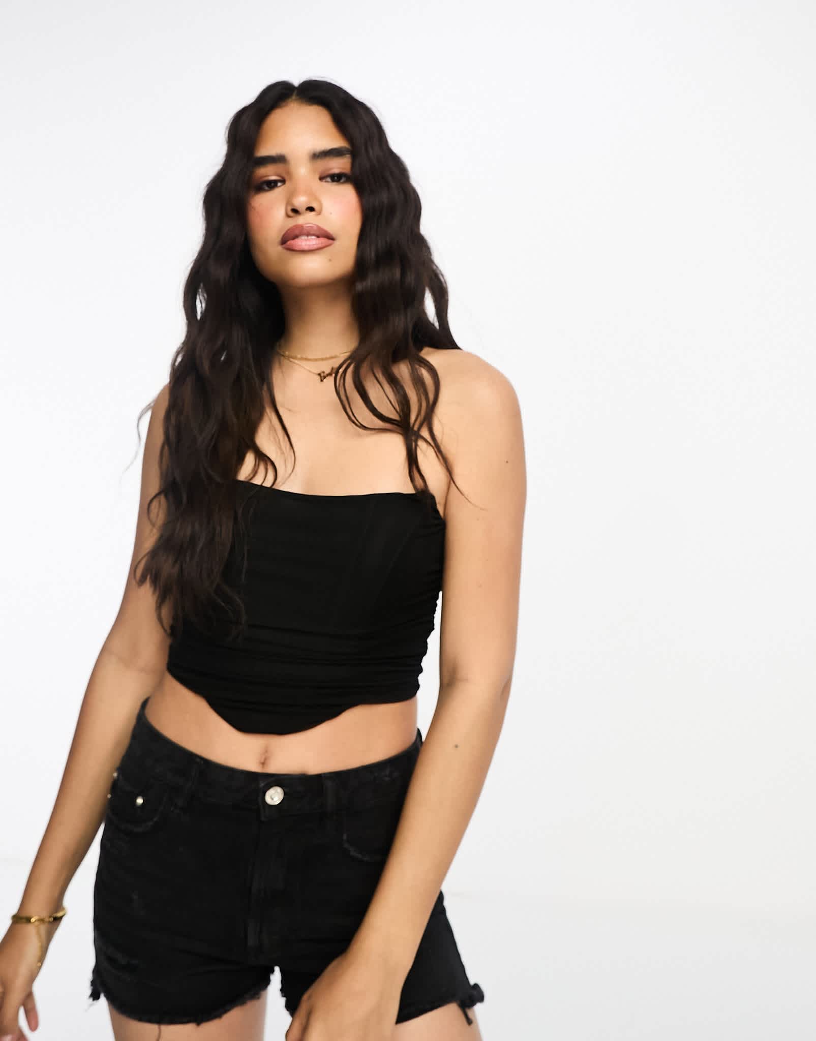Pimkie mesh corset top in black - ASOS Sample Sale