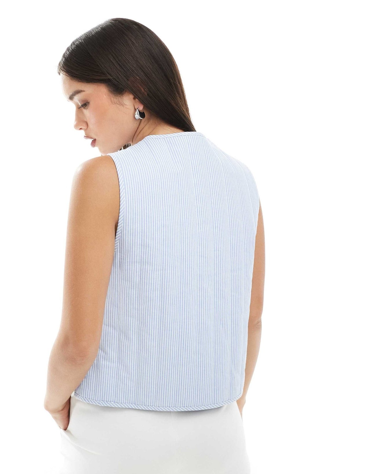 Pimkie quilted tie front waistcoat in blue stripe - ASOS Sample Sale