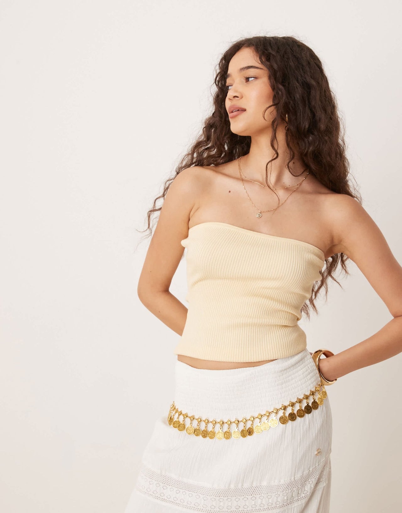 Pimkie ribbed knit bandeau top in butter yellow - ASOS Sample Sale