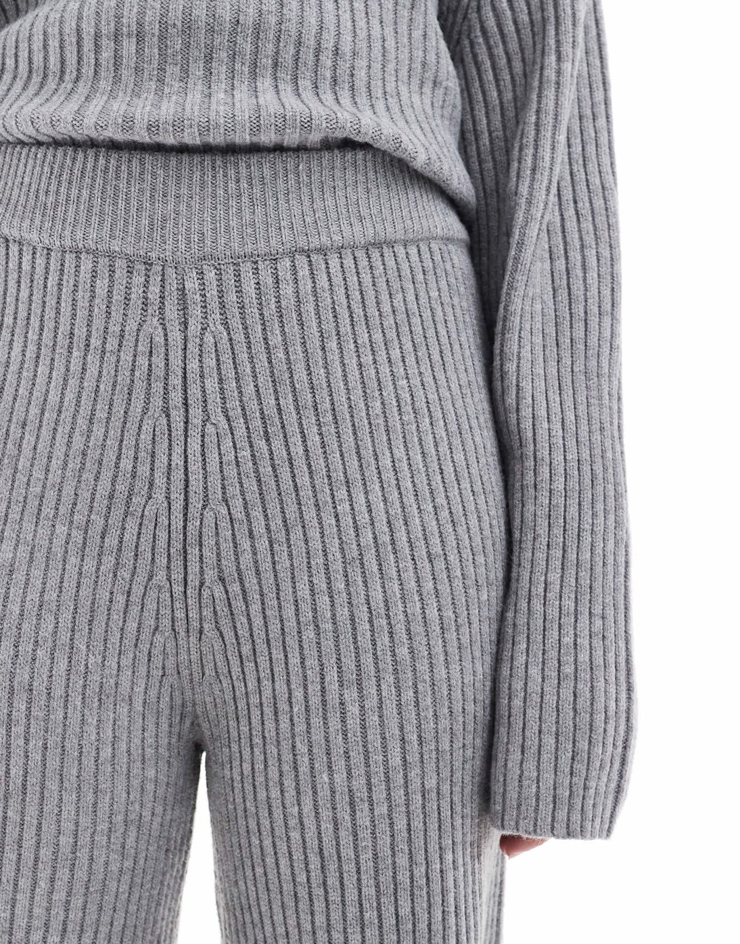 Pimkie ribbed knit wide leg trouser co - ord in light grey - ASOS Sample Sale