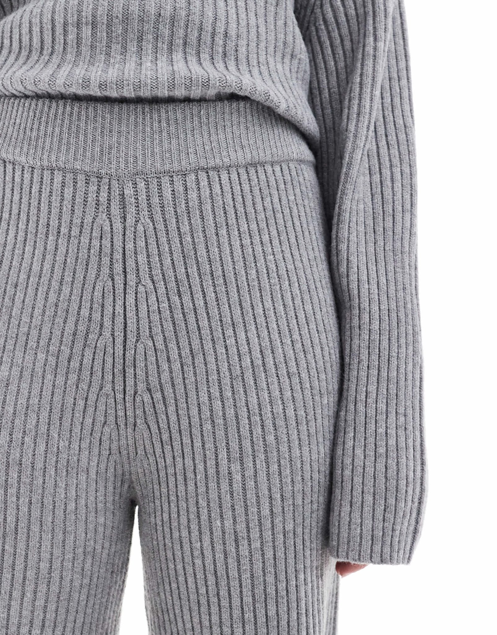 Pimkie ribbed knit wide leg trouser co - ord in light grey - ASOS Sample Sale