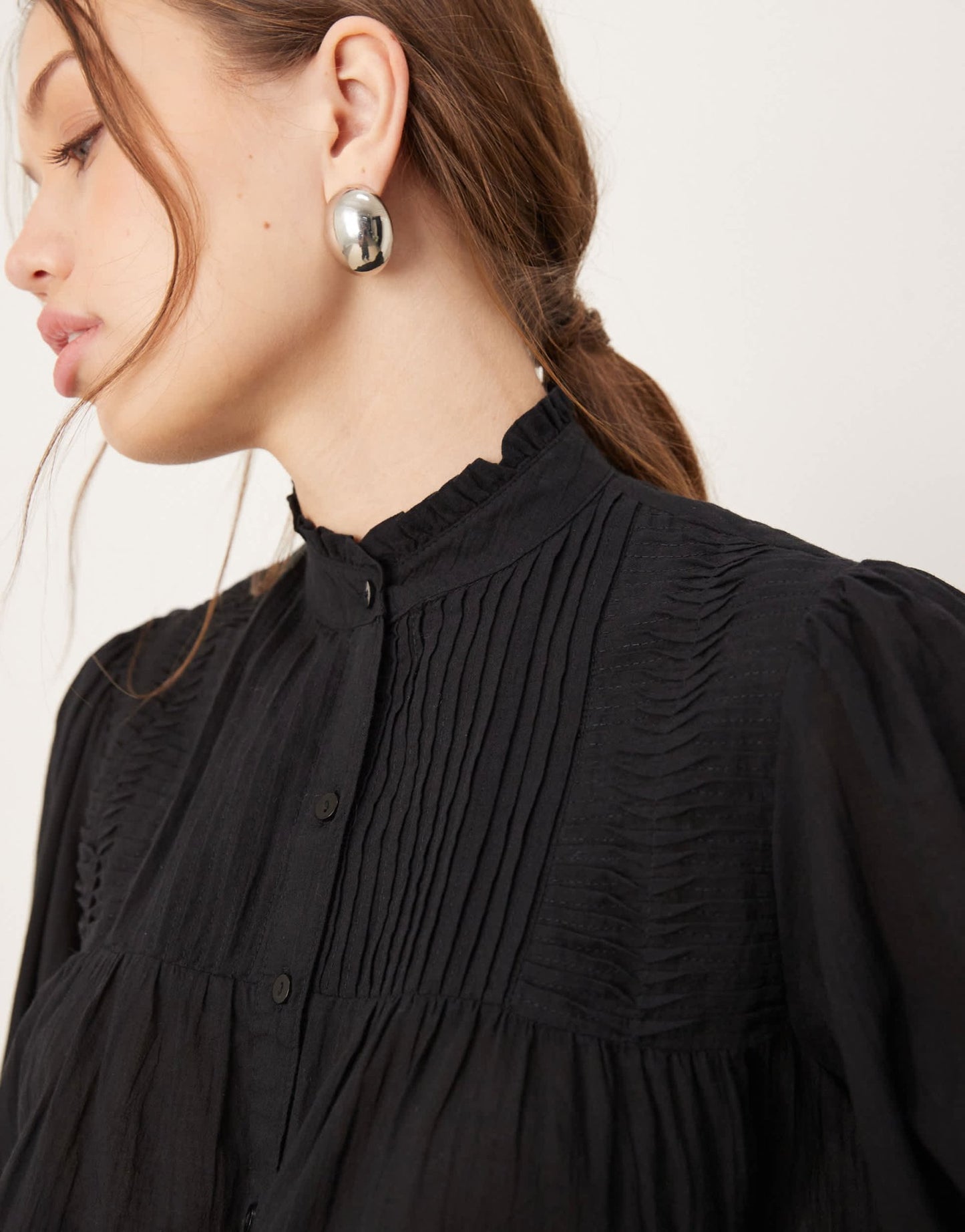 Pimkie sheer pleated detail high neck shirt in black - ASOS Sample Sale