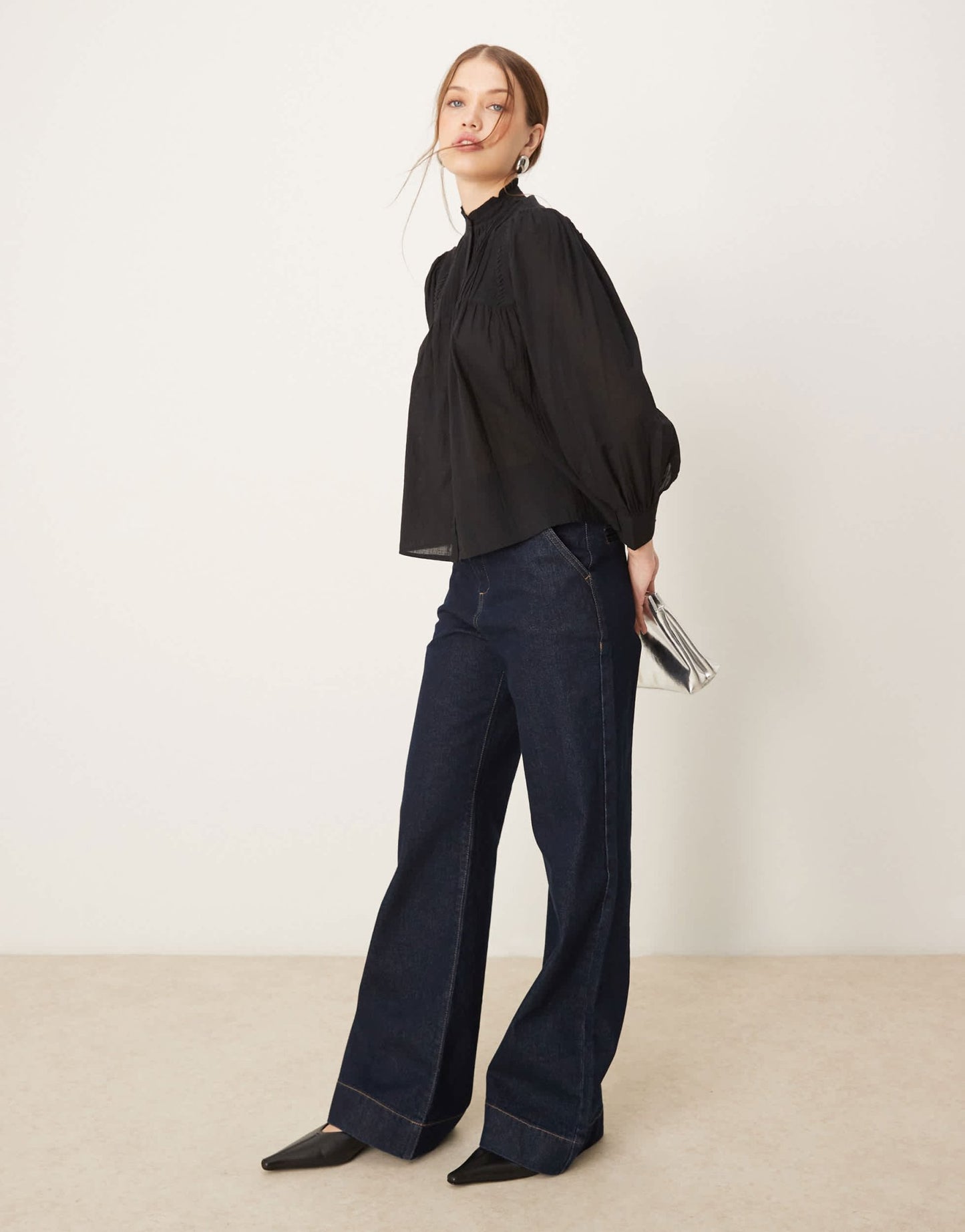 Pimkie sheer pleated detail high neck shirt in black - ASOS Sample Sale