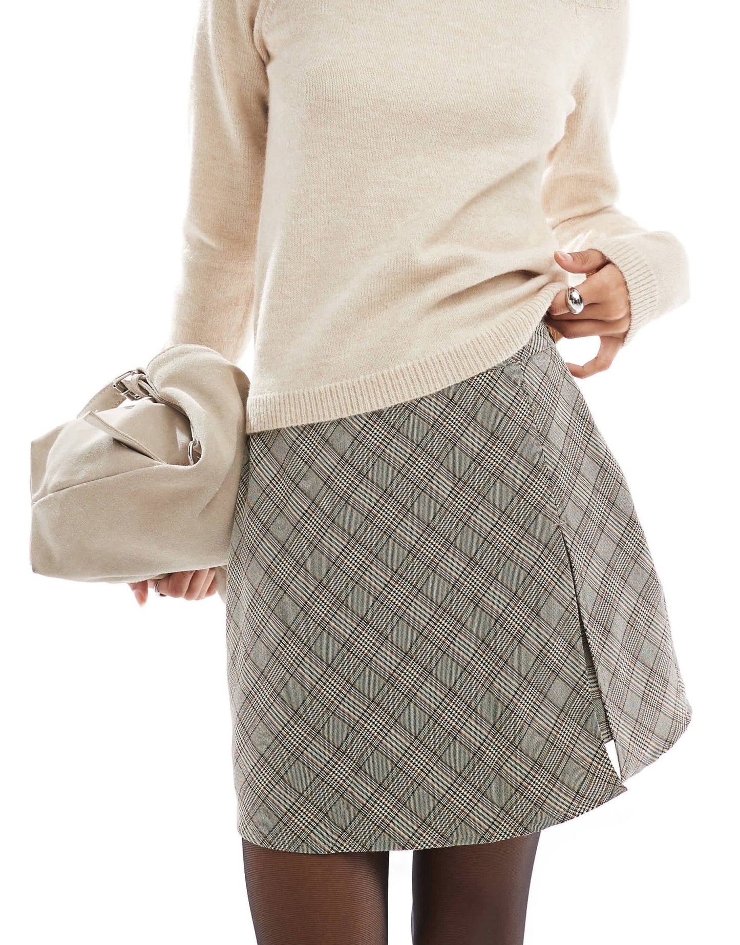 Pimkie side split skort in grey check - ASOS Sample Sale