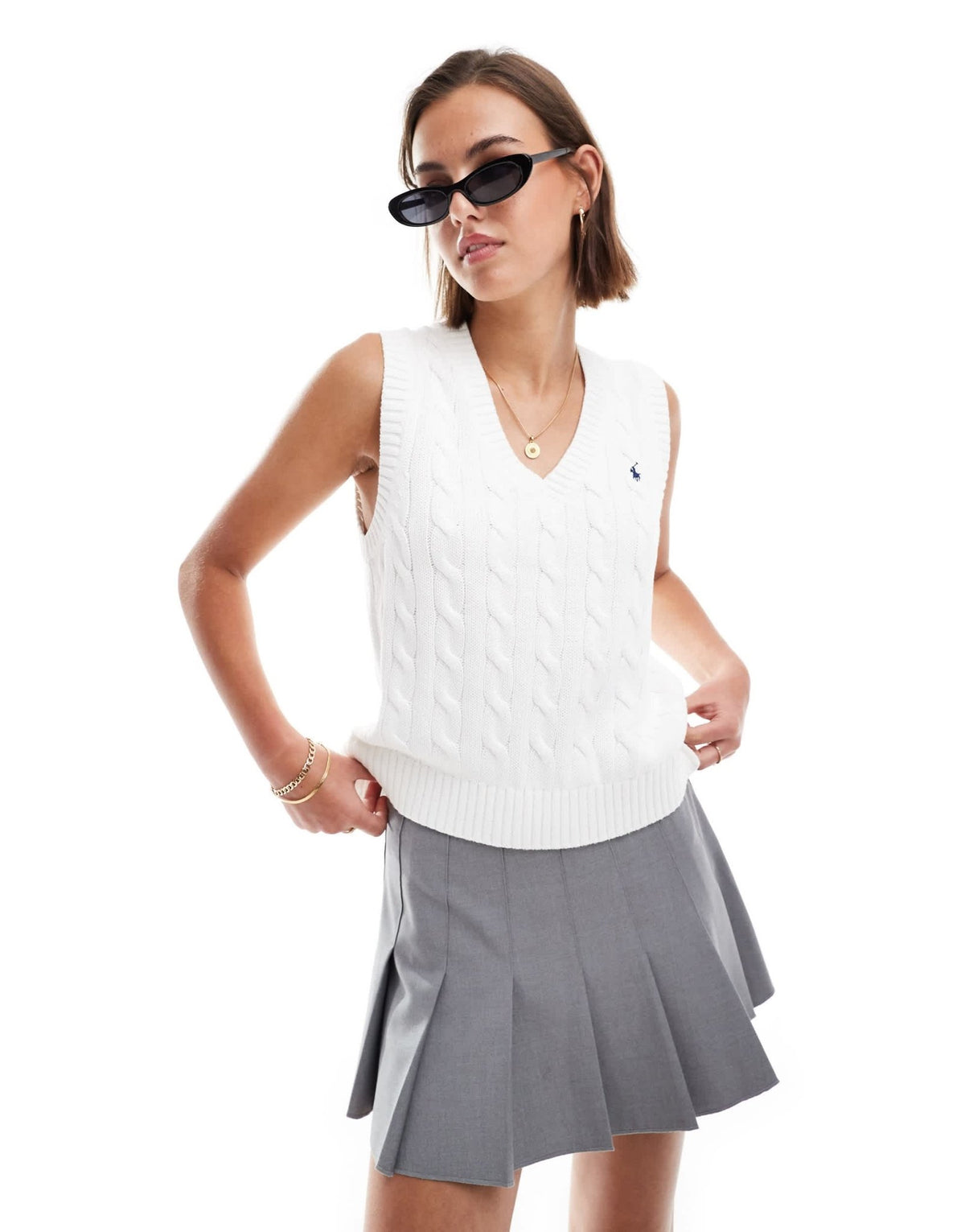 Polo Ralph Lauren cable knit vest with v neck in white - ASOS Sample Sale