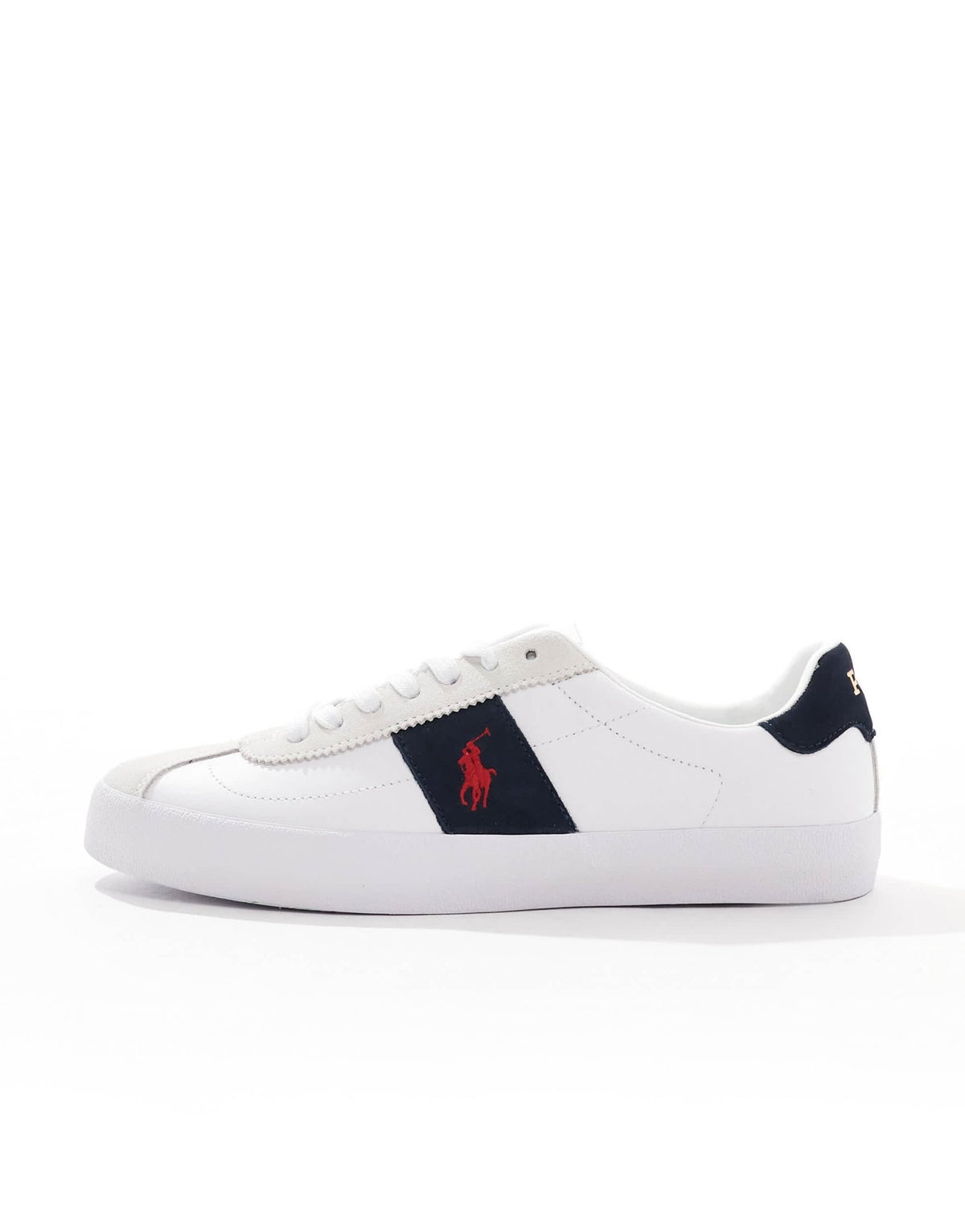 Polo Ralph Lauren Court Vulc leather suede mix trainer in white and navy - ASOS Sample Sale