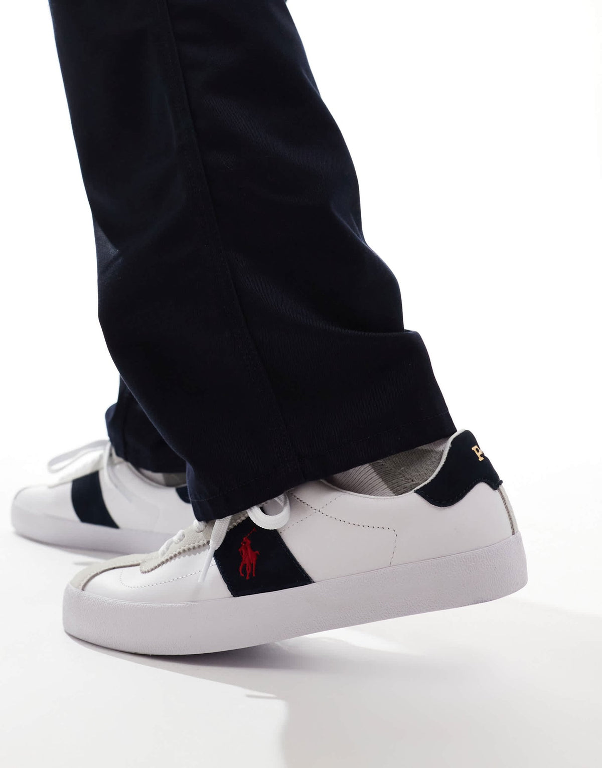Polo Ralph Lauren Court Vulc leather suede mix trainer in white and navy - ASOS Sample Sale