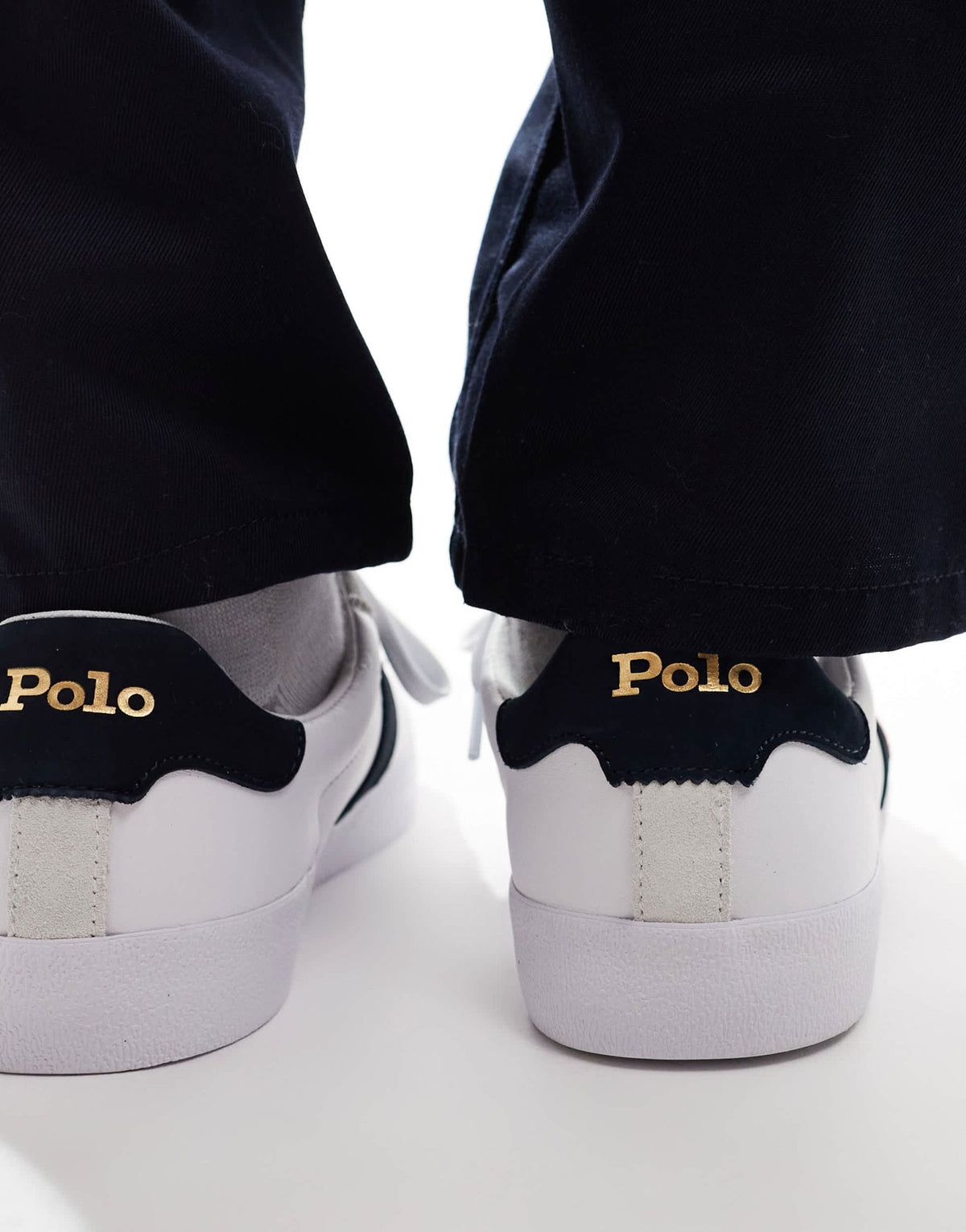Polo Ralph Lauren Court Vulc leather suede mix trainer in white and navy - ASOS Sample Sale