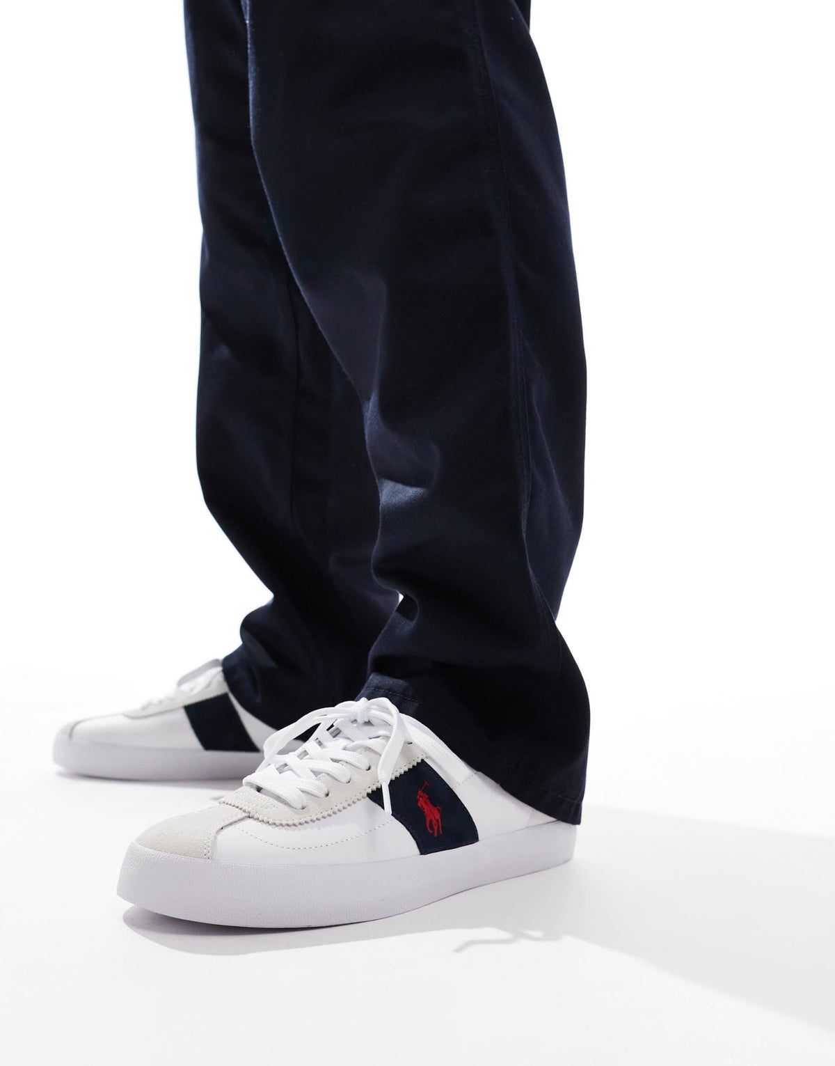 Polo Ralph Lauren Court Vulc leather suede mix trainer in white and navy - ASOS Sample Sale