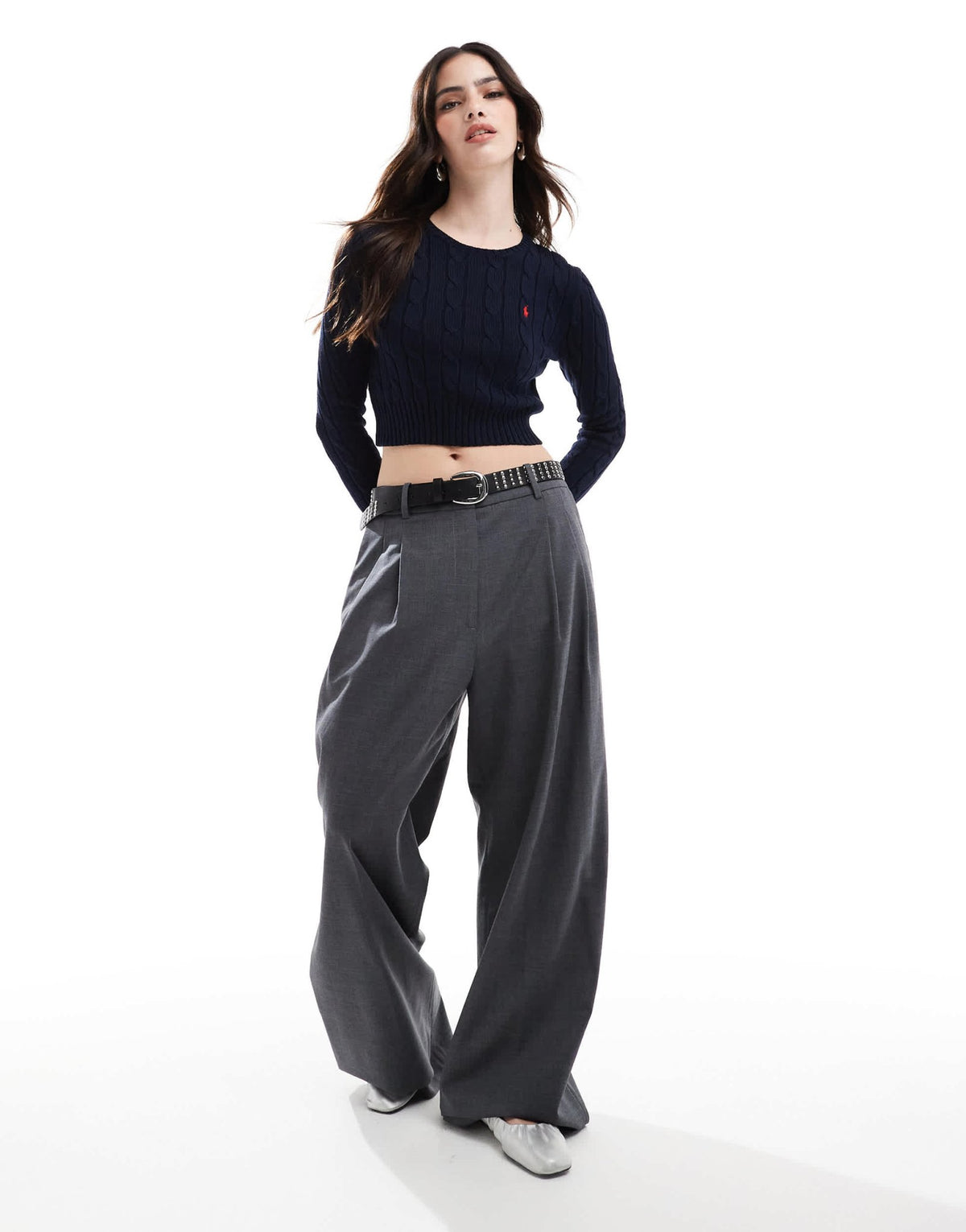 Polo Ralph Lauren cropped cable knit jumper with logo in navy - ASOS Sample Sale