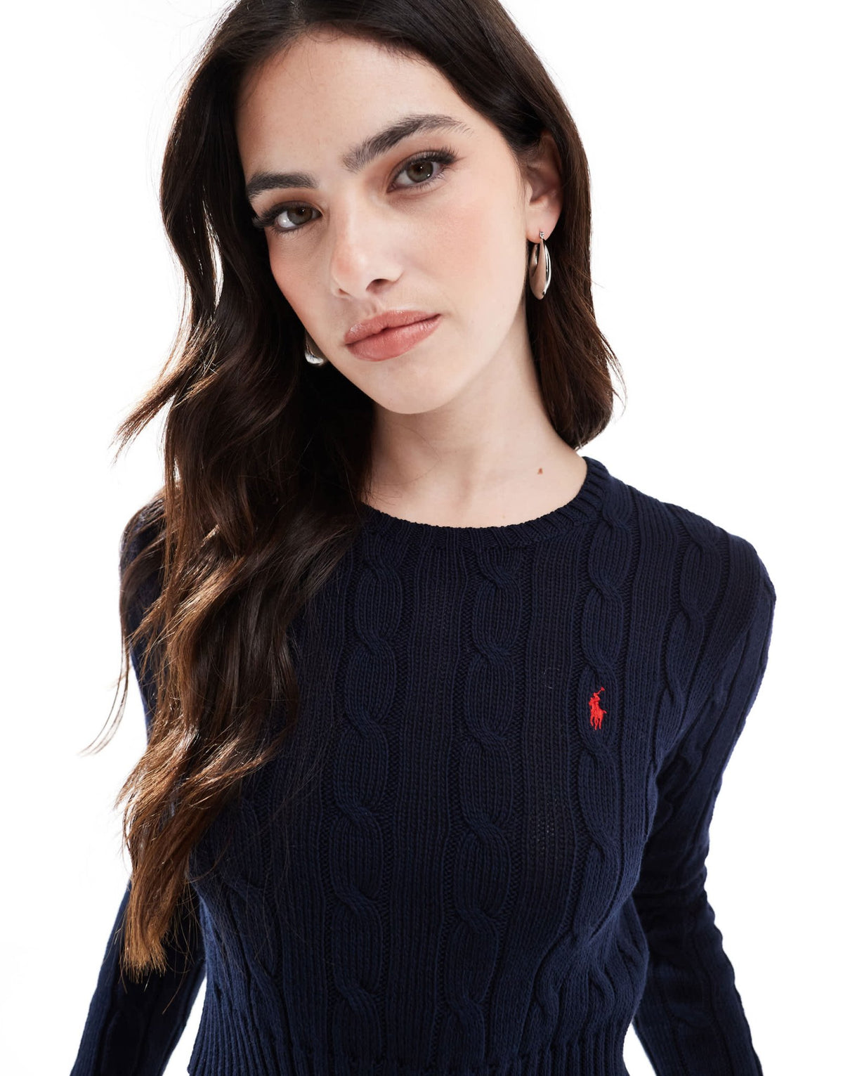 Polo Ralph Lauren cropped cable knit jumper with logo in navy - ASOS Sample Sale