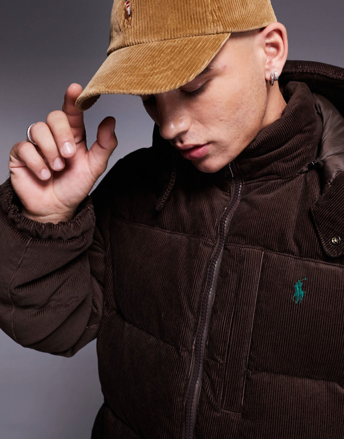 Polo Ralph Lauren detatchable hood cord down puffer jacket in brown - ASOS Sample Sale
