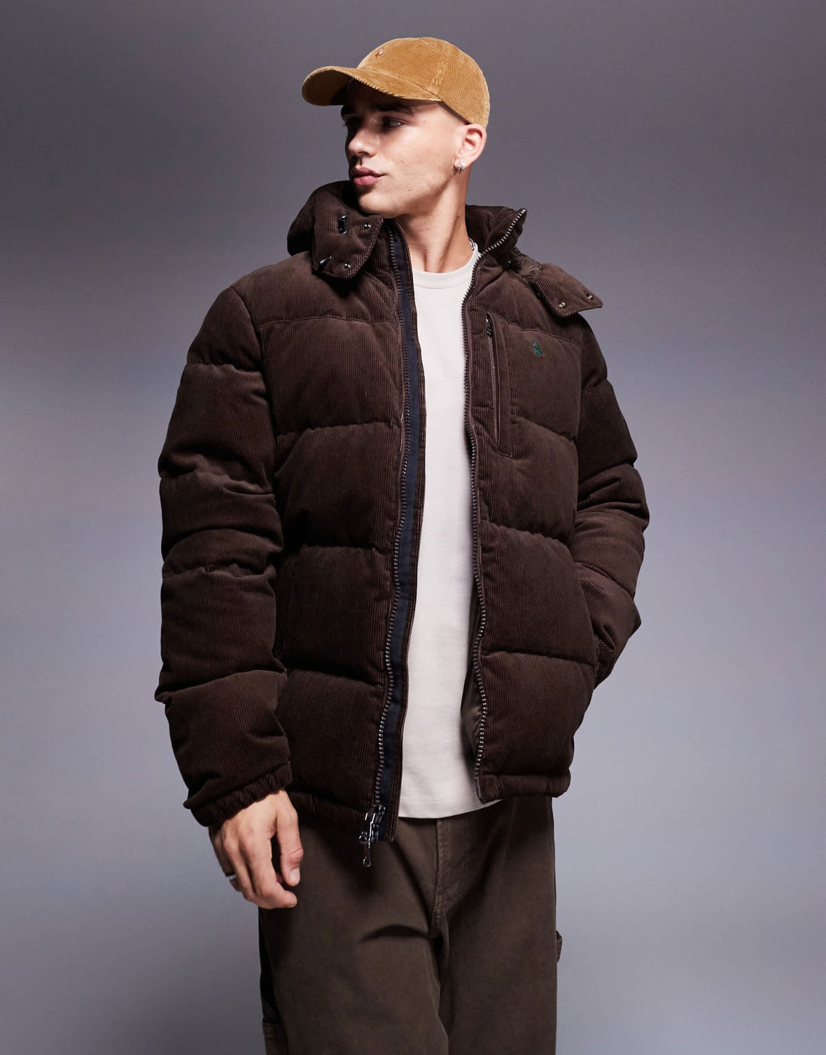 Polo Ralph Lauren detatchable hood cord down puffer jacket in brown - ASOS Sample Sale