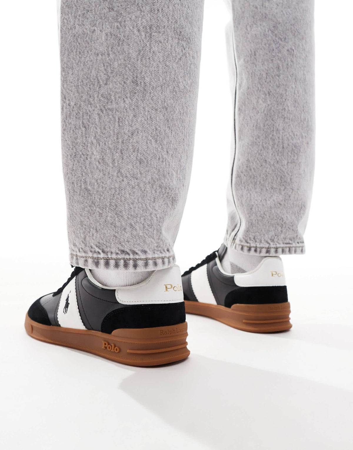 Polo Ralph Lauren Heritage Aera trainer in black and white with gum sole - ASOS Sample Sale