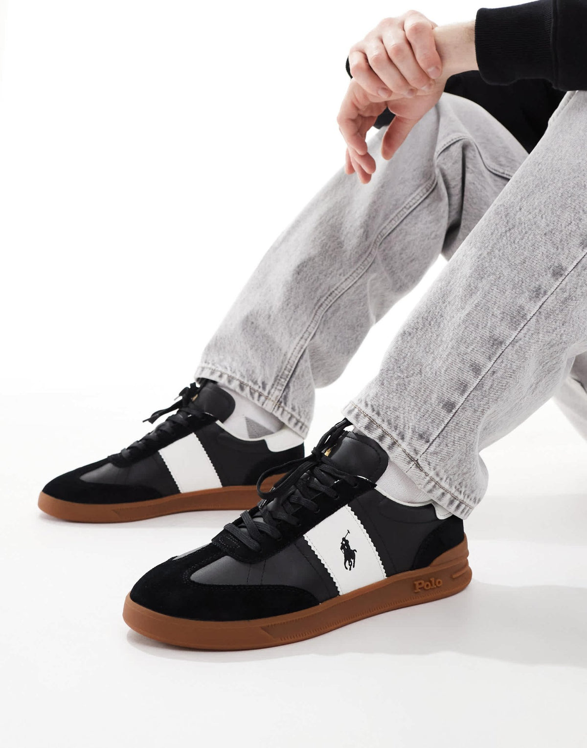 Polo Ralph Lauren Heritage Aera trainer in black and white with gum sole - ASOS Sample Sale