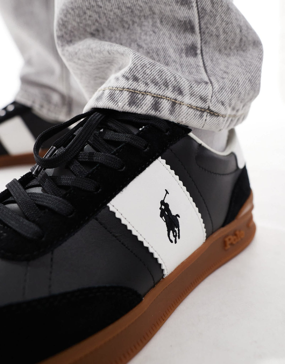 Polo Ralph Lauren Heritage Aera trainer in black and white with gum sole - ASOS Sample Sale
